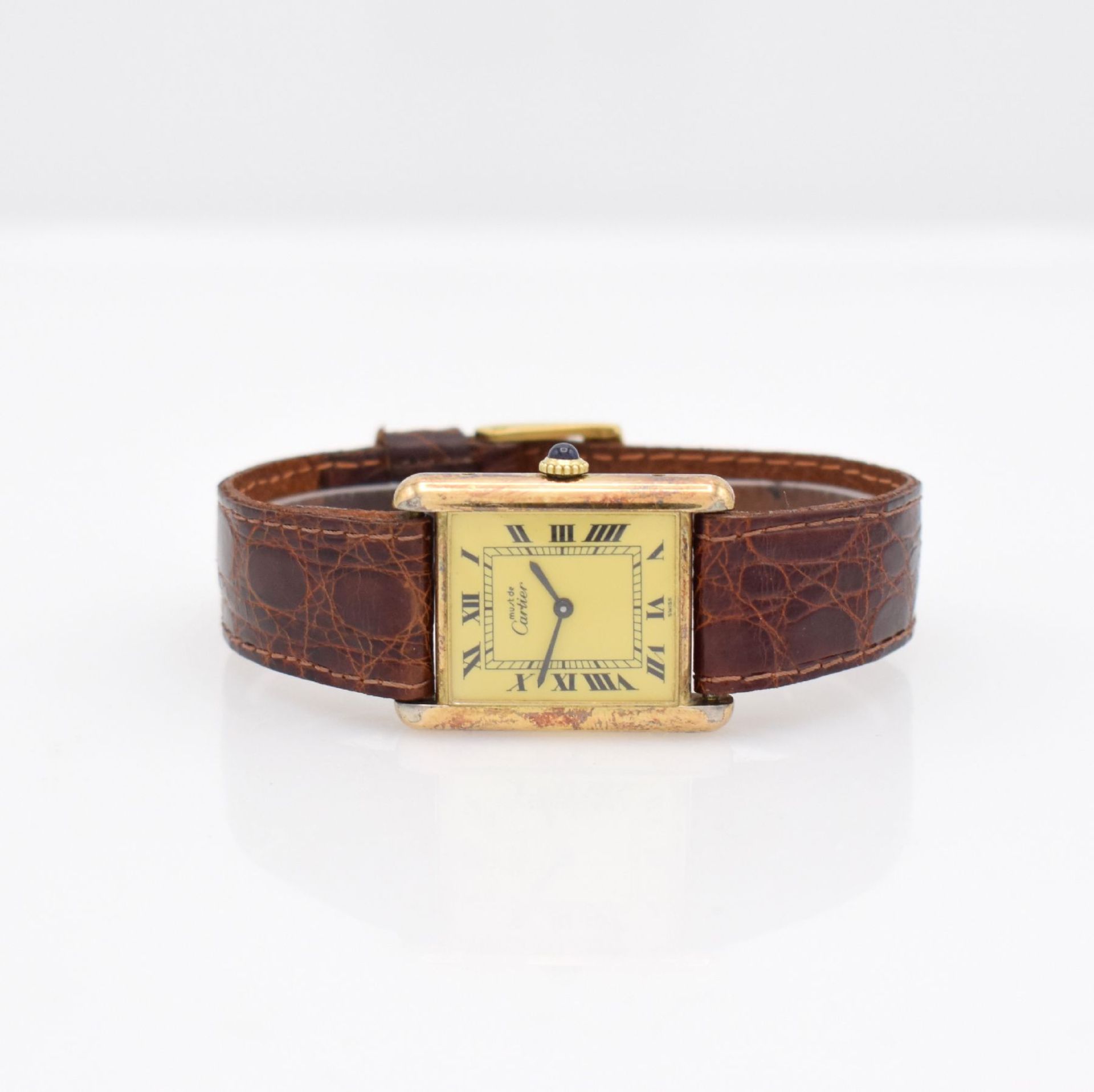 CARTIER Tank Damenarmbanduhr, Schweiz um 1990, Handaufzug, verg. Silbergeh. seitlich 4 -fach