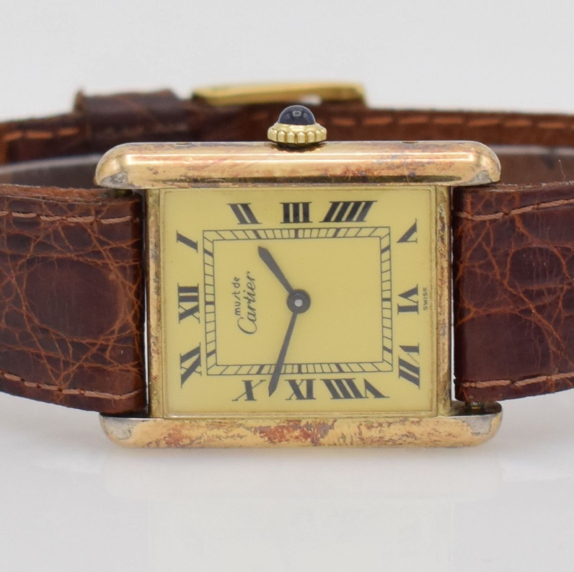 CARTIER Tank Damenarmbanduhr, Schweiz um 1990, Handaufzug, verg. Silbergeh. seitlich 4 -fach - Bild 2 aus 7