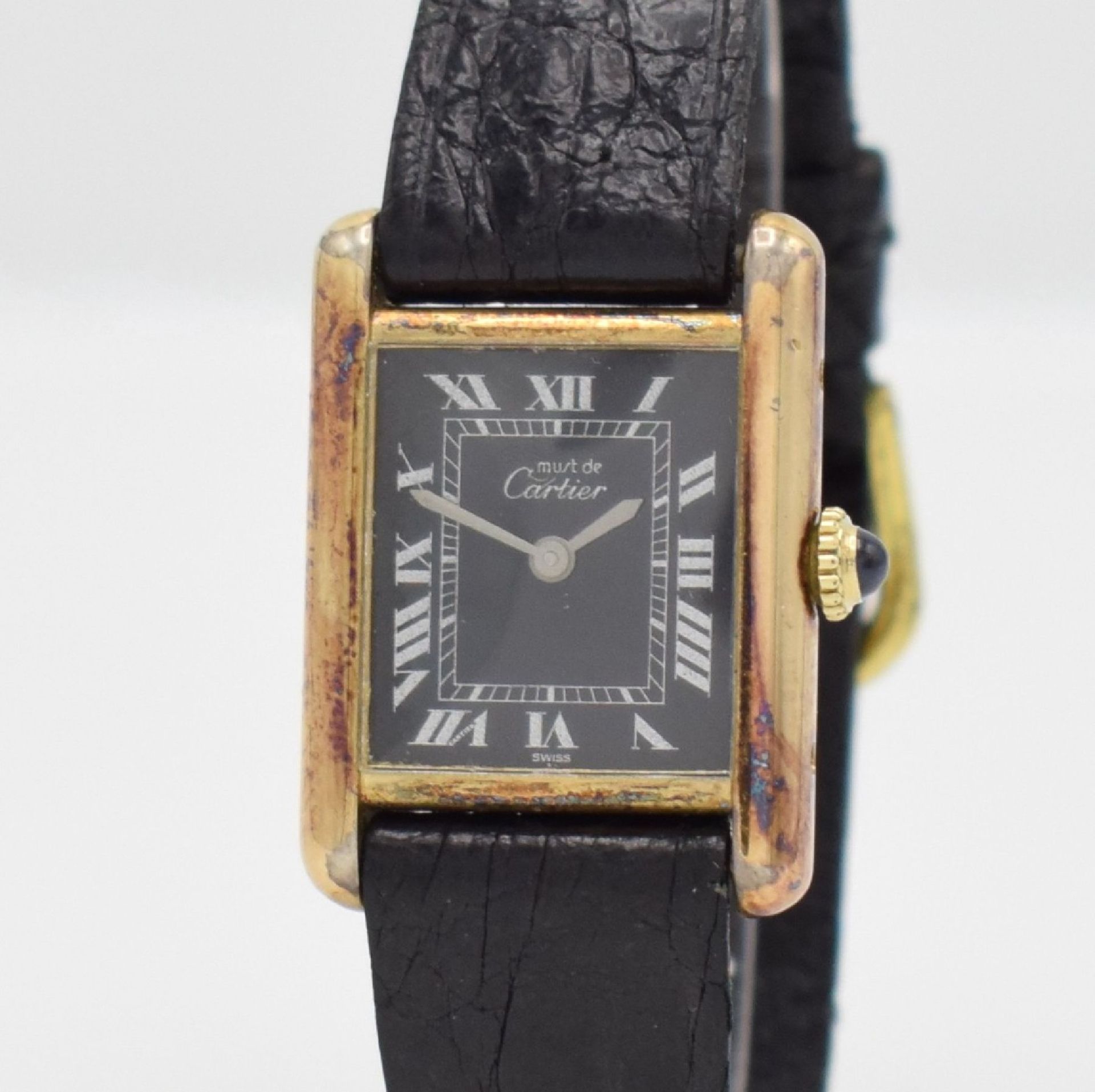 CARTIER Tank Damenarmbanduhr, Schweiz um 1990, Handaufzug, verg. Silbergeh. seitlich 4 -fach - Bild 4 aus 7