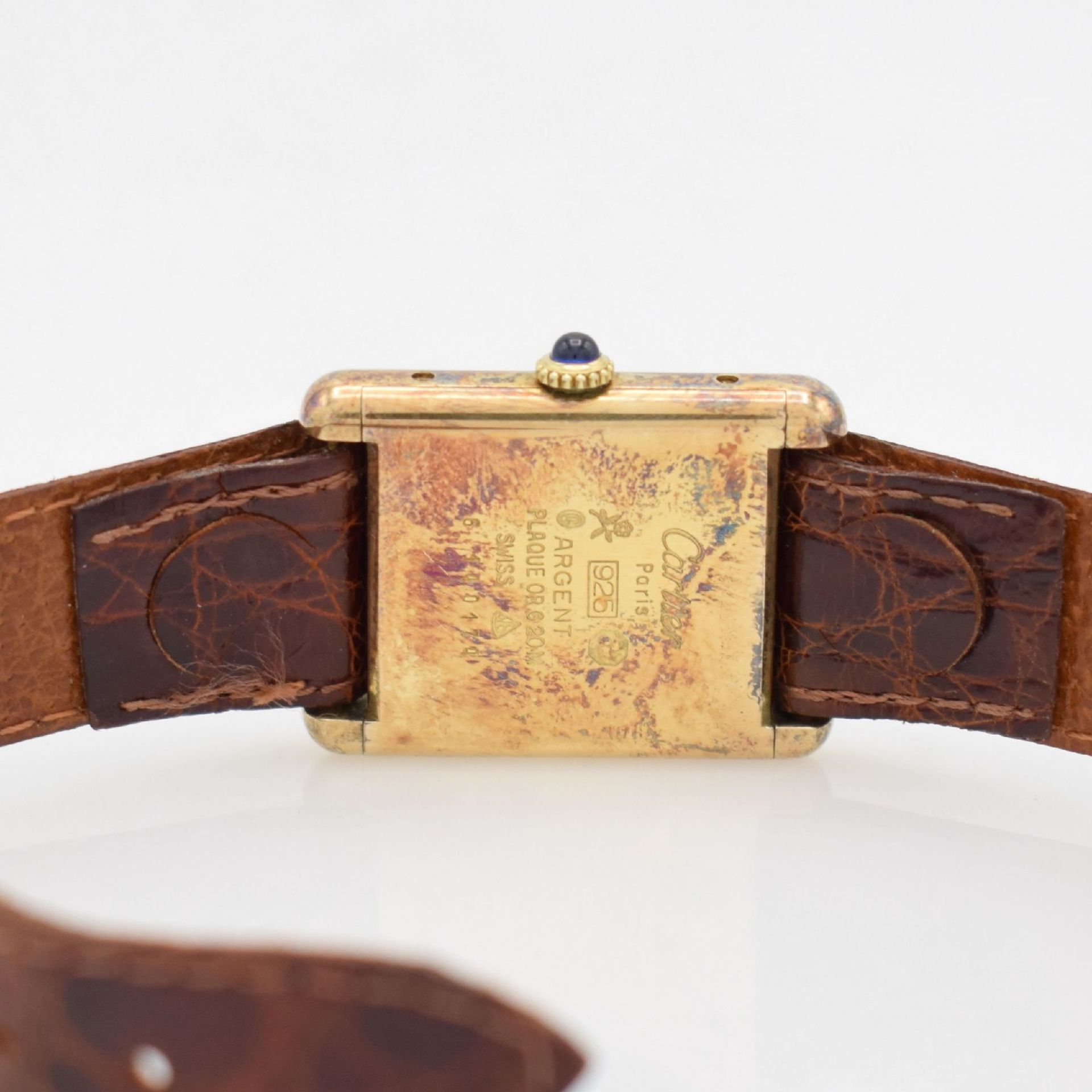 CARTIER Tank Damenarmbanduhr, Schweiz um 1990, Handaufzug, verg. Silbergeh. seitlich 4 -fach - Bild 6 aus 7