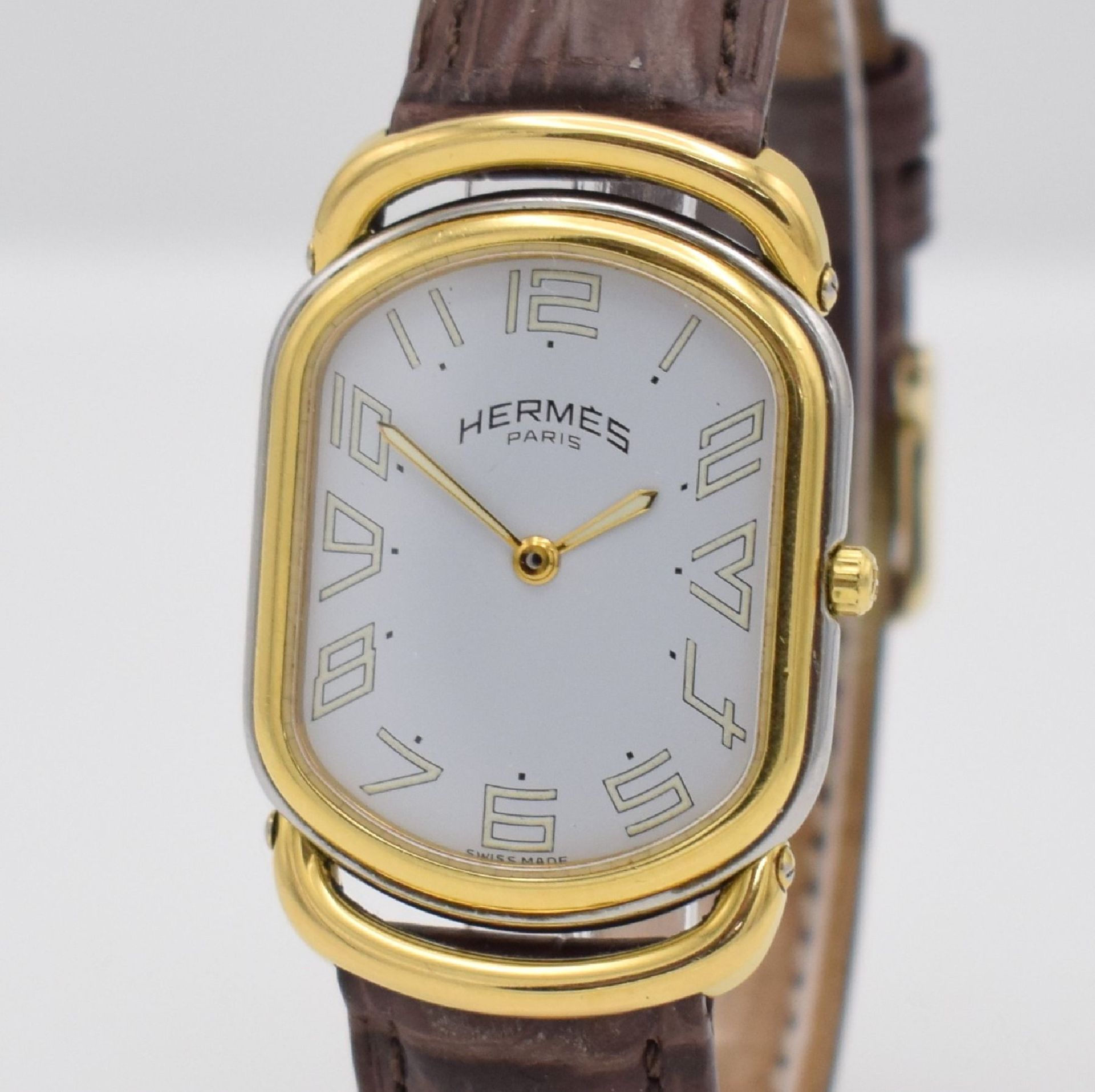 HERMES Armbanduhr, Schweiz um 1990, quarz, Edelstahlgeh. teils verg., Boden aufgedr., bewegl. - Bild 4 aus 6