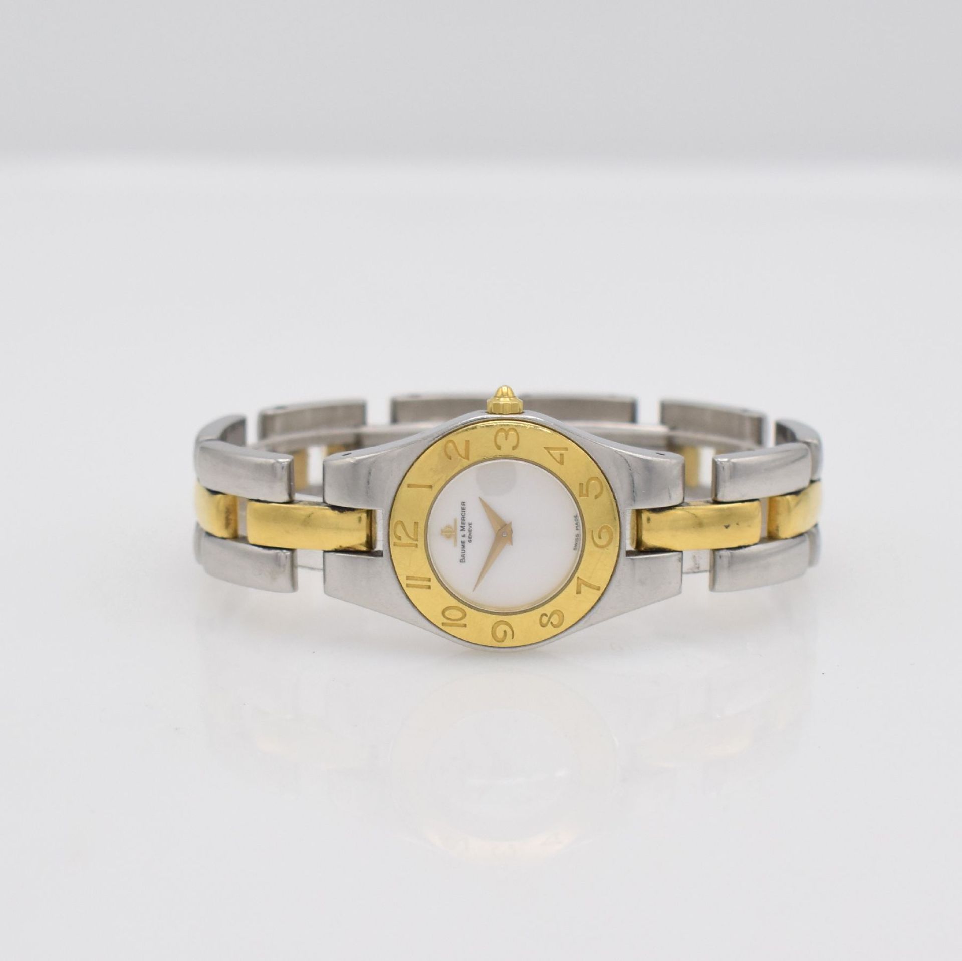 BAUME & MERCIER Linea Damenarmbanduhr, Schweiz um 1995, quarz, Edelstahl/Gold komb., Boden 4-fach