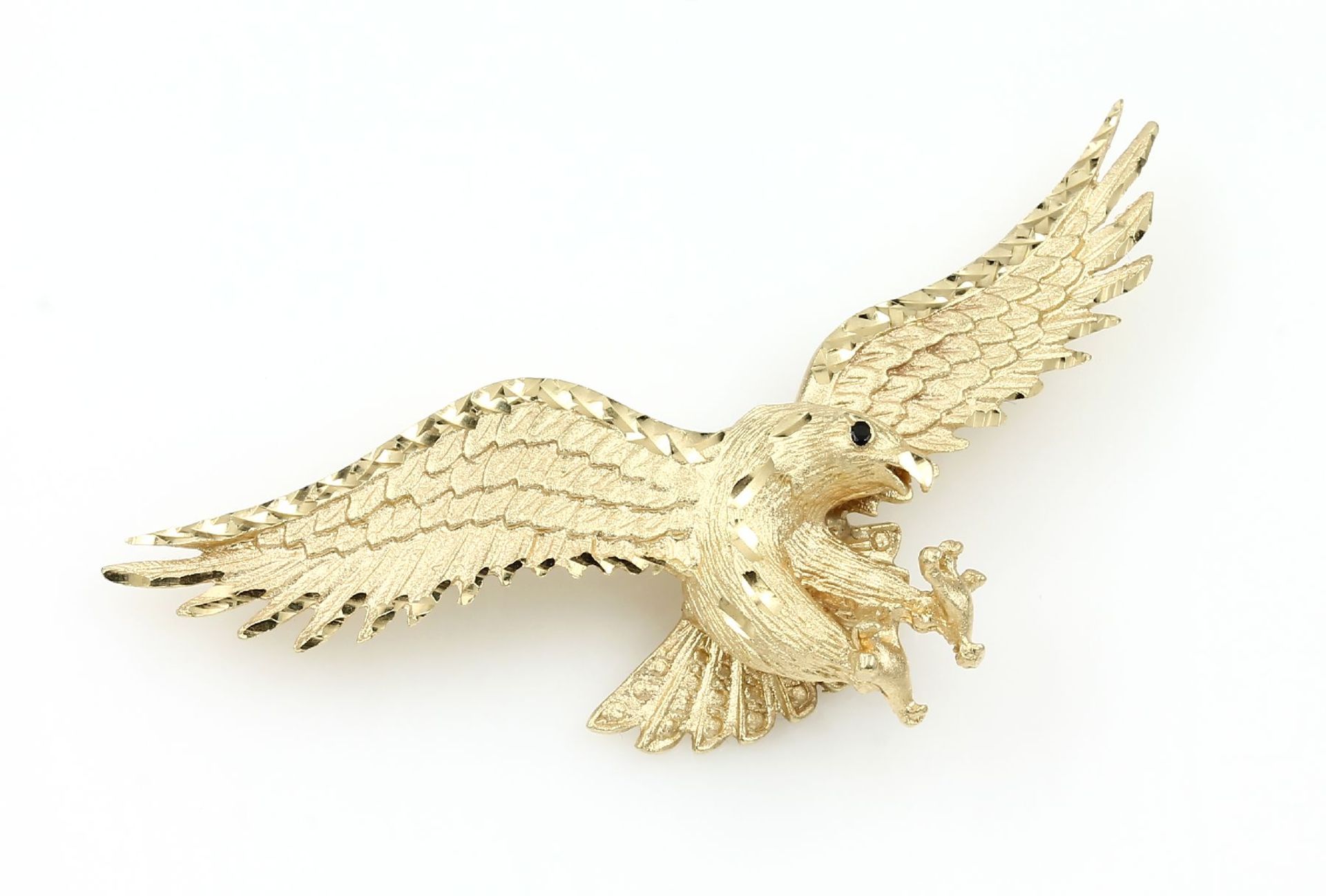 14 kt Gold Anhänger "Adler", GG 585/000 gepr., Oberfläche fein grav. und struktur., ca. 8 cm, ca. 13