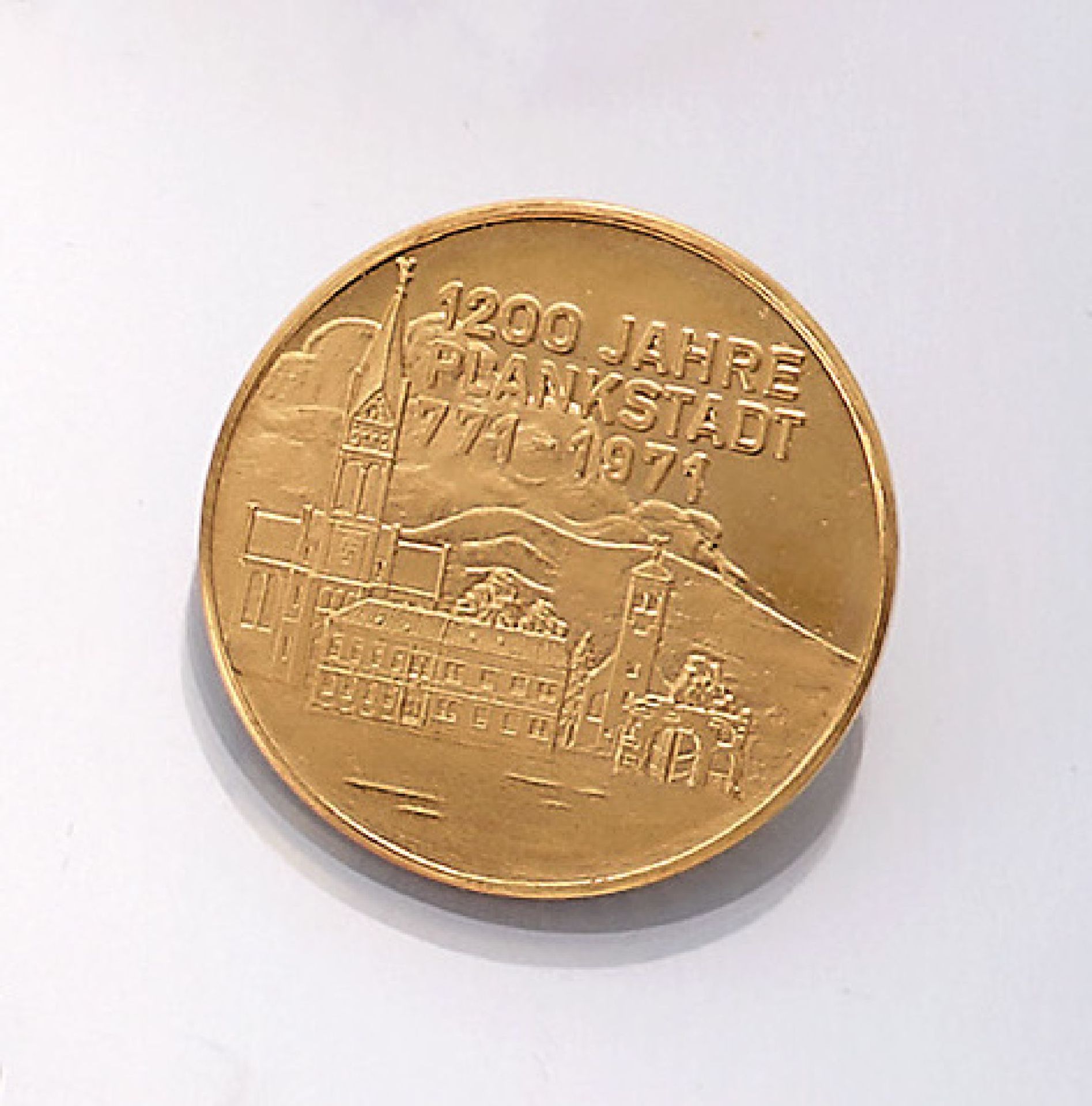 Gold-Medaille, GG 900/000, 1200 Jahre Plankstadt 771-1971, ca. 9.06 g, in Etui