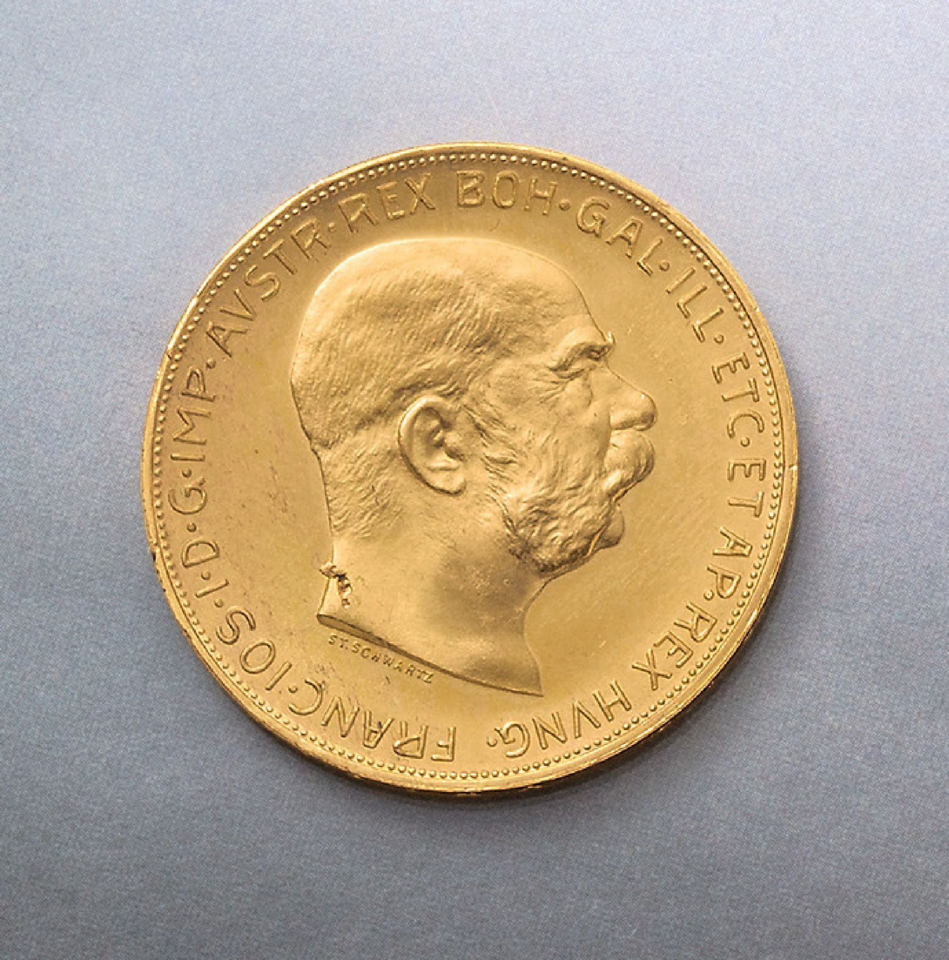 Goldmünze, 100 Kronen, Österreich-Ungarn, 1915, Franz Joseph I., offizielle Nachprägung, RV: