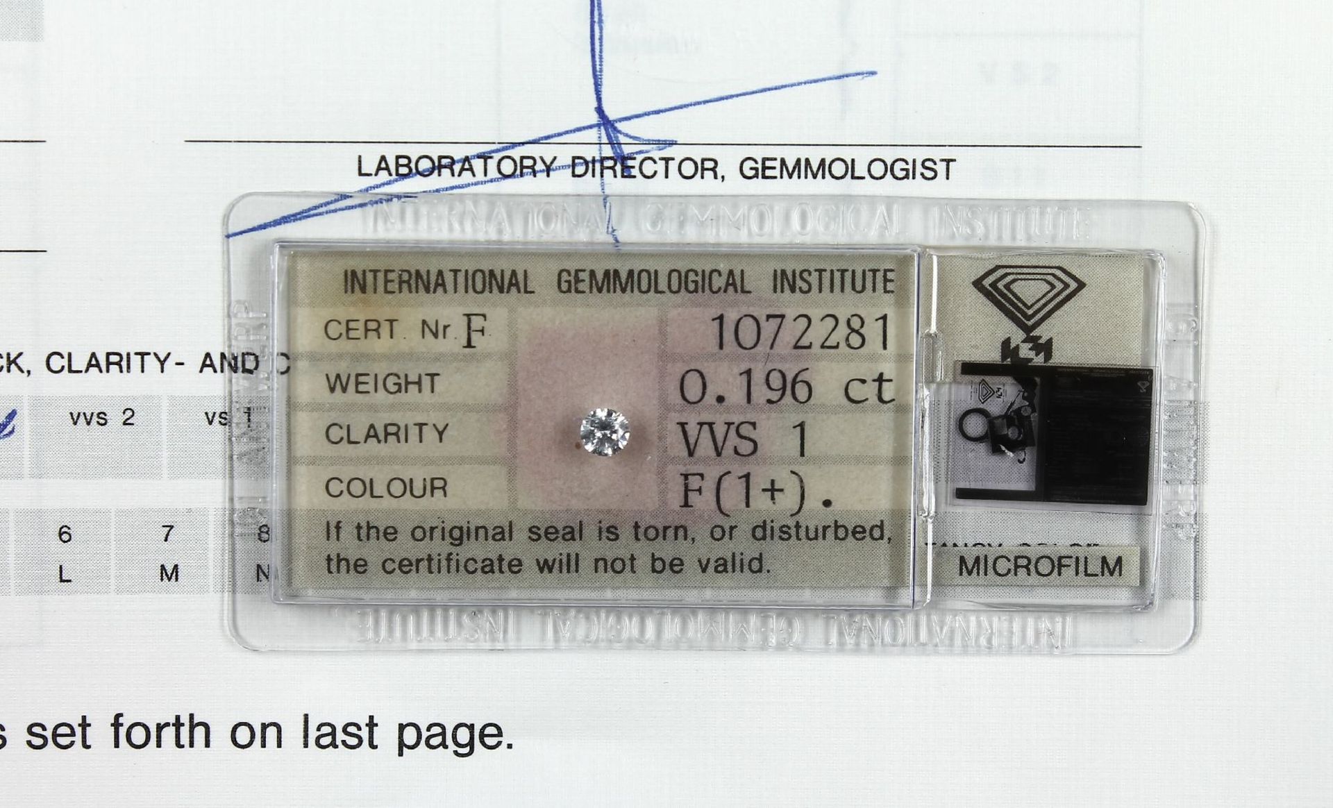 Loser Brillant, 0.196 ct Feines Weiß+ (F)/ vvs1, verschweißt, mit IGI-Expertise