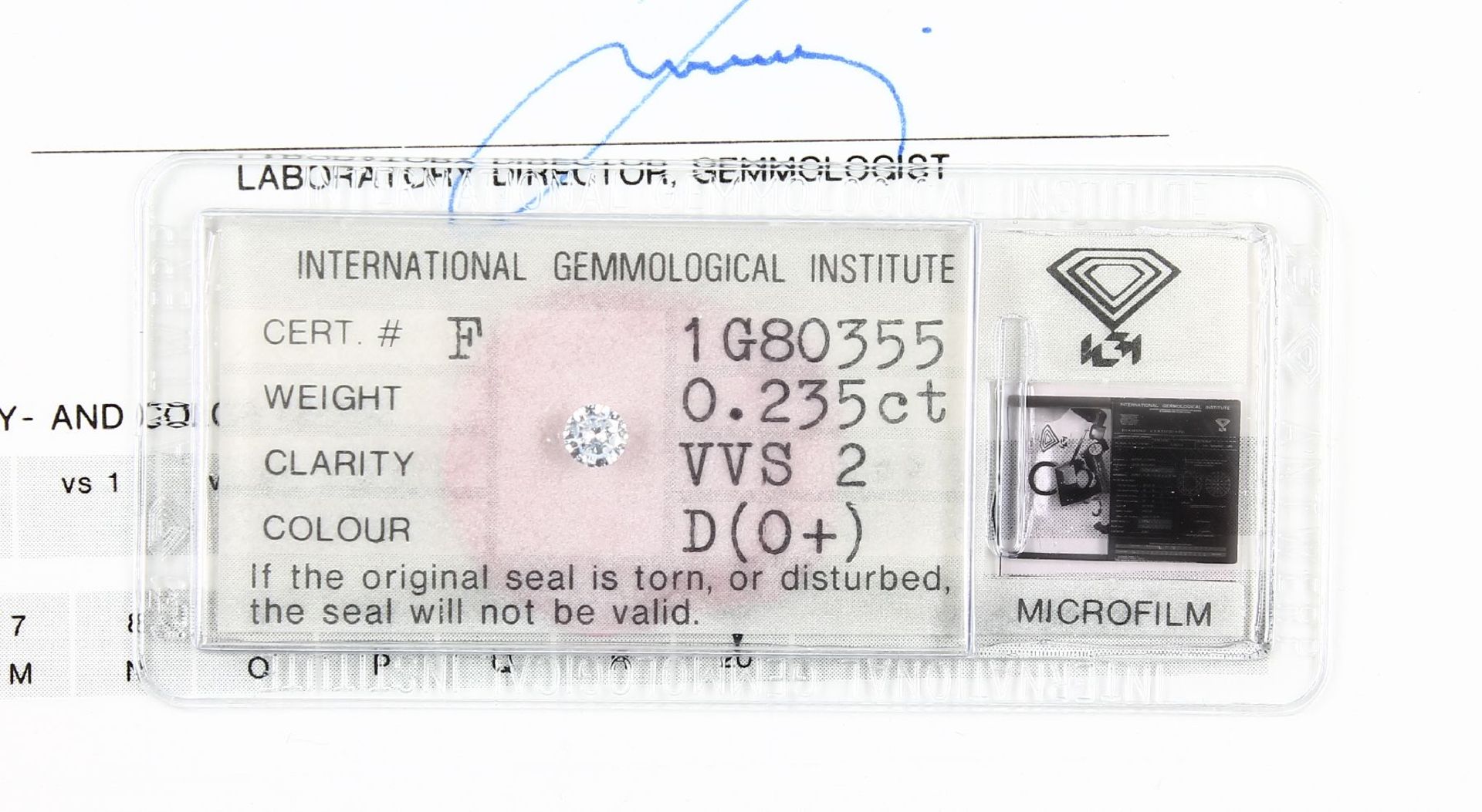 Loser Brillant, 0.235 ct Hochfeines Weiß+ (D)/vvs2, verschweißt, mit IGI-Expertise