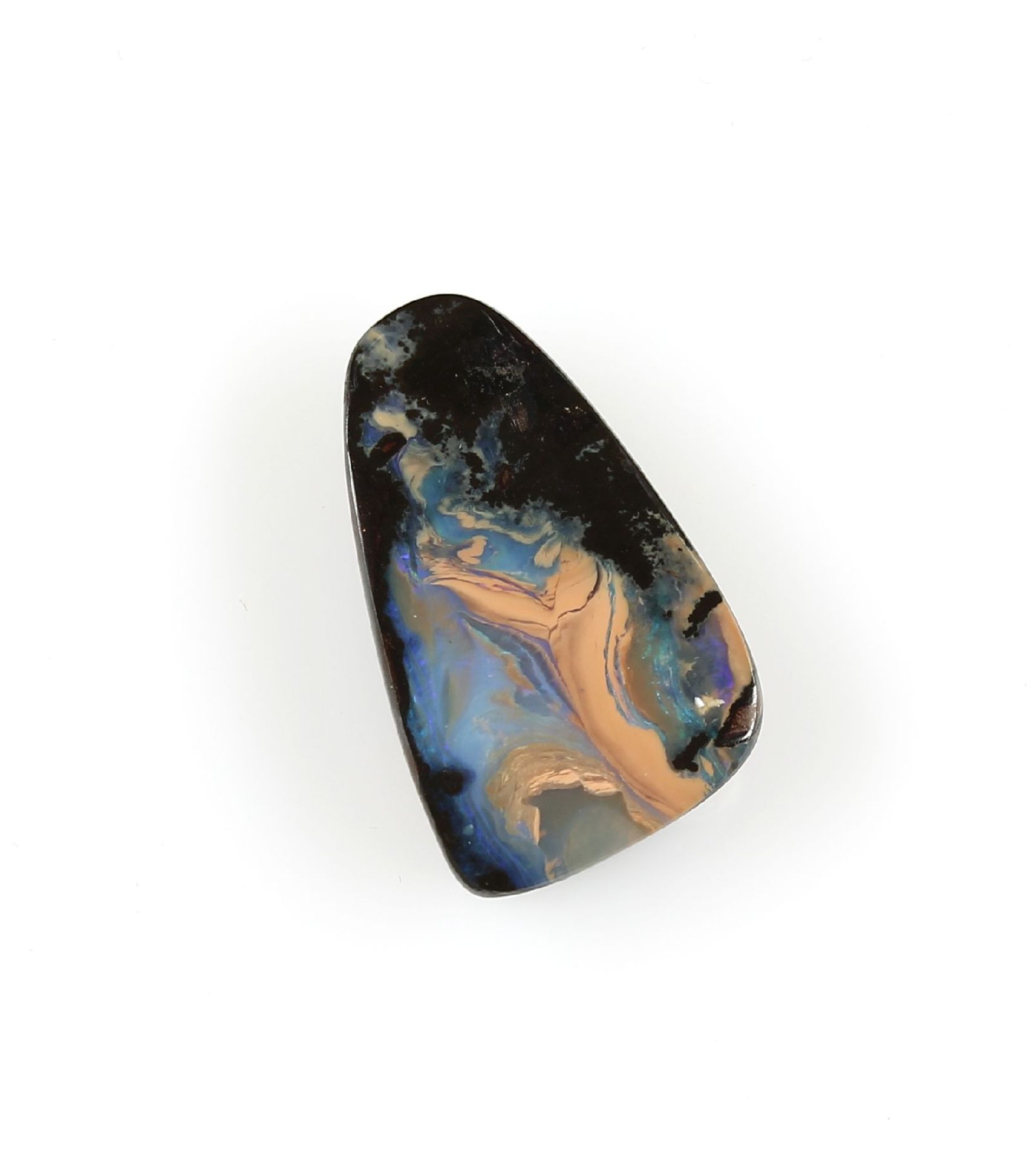 Loser Boulderopal, ca. 55.9 ct, Braun- Blaue Maserung