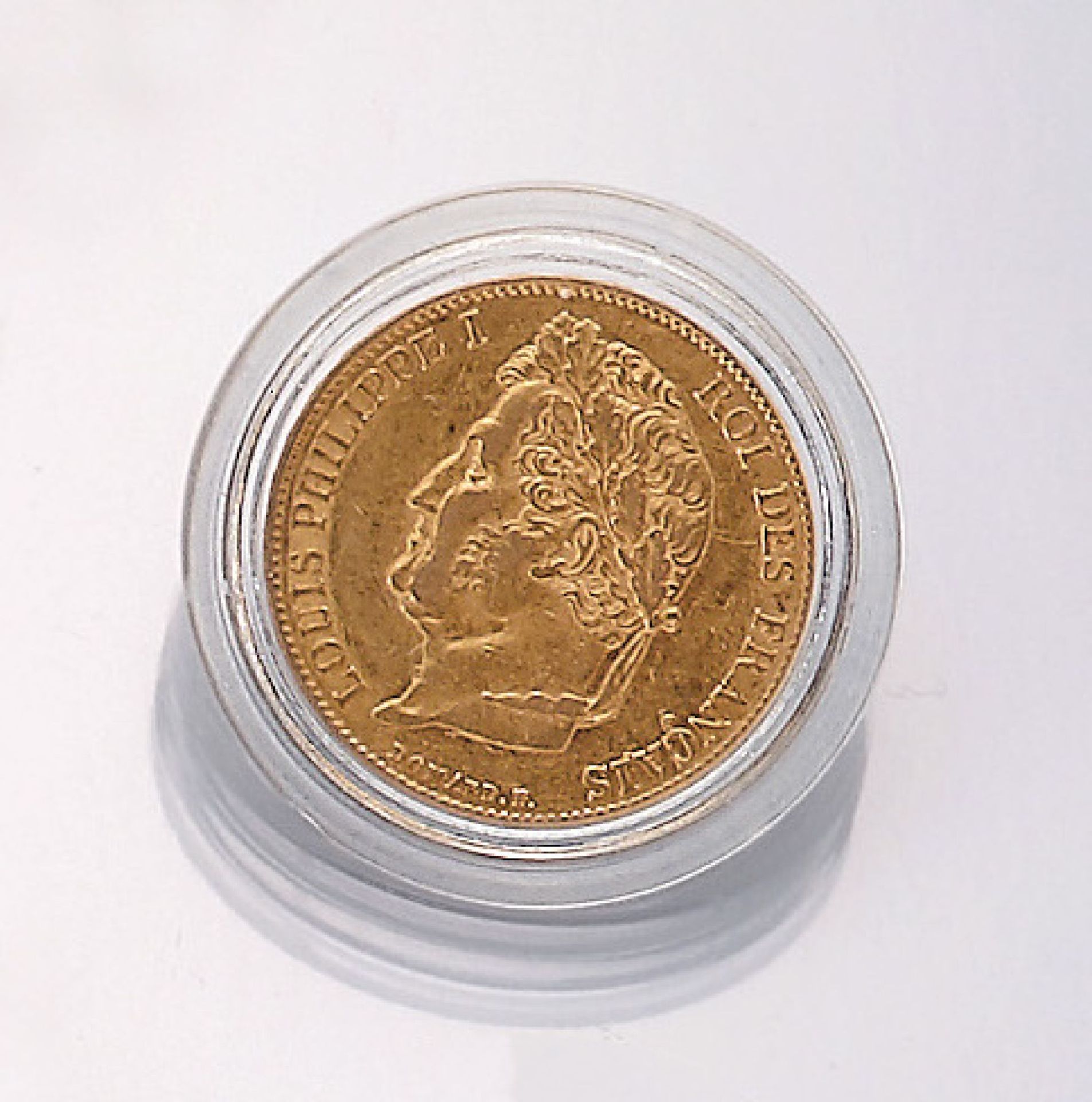Goldmünze, 20 Francs, Frankreich, 1859, Louis Philippe I., Roi des francais, in Münzkapsel, mit