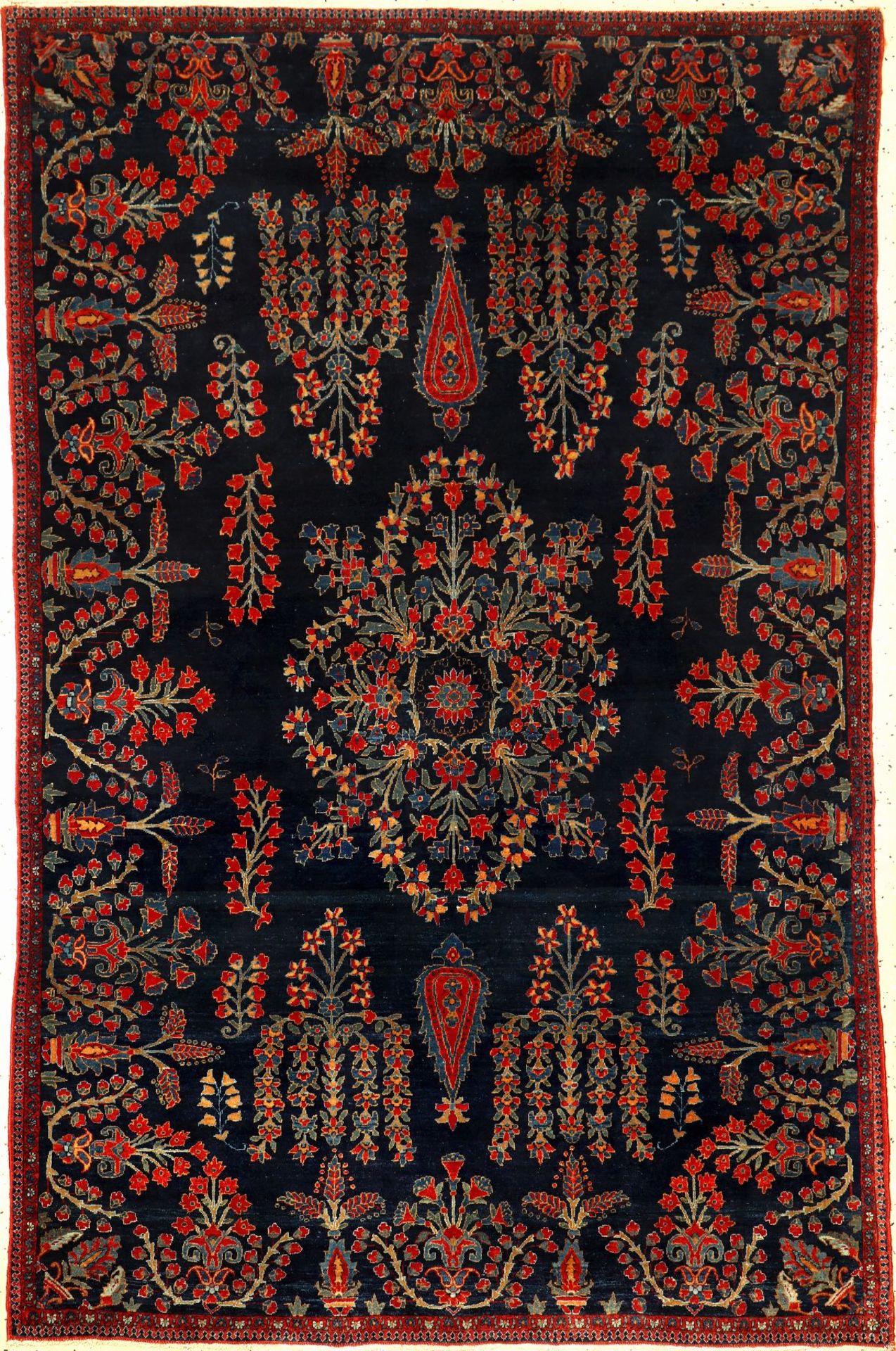 Feiner Keschan "Ateschoglou" antik, Zentralpersien, um 1900, Korkwolle geknüpft auf Baumwolle.