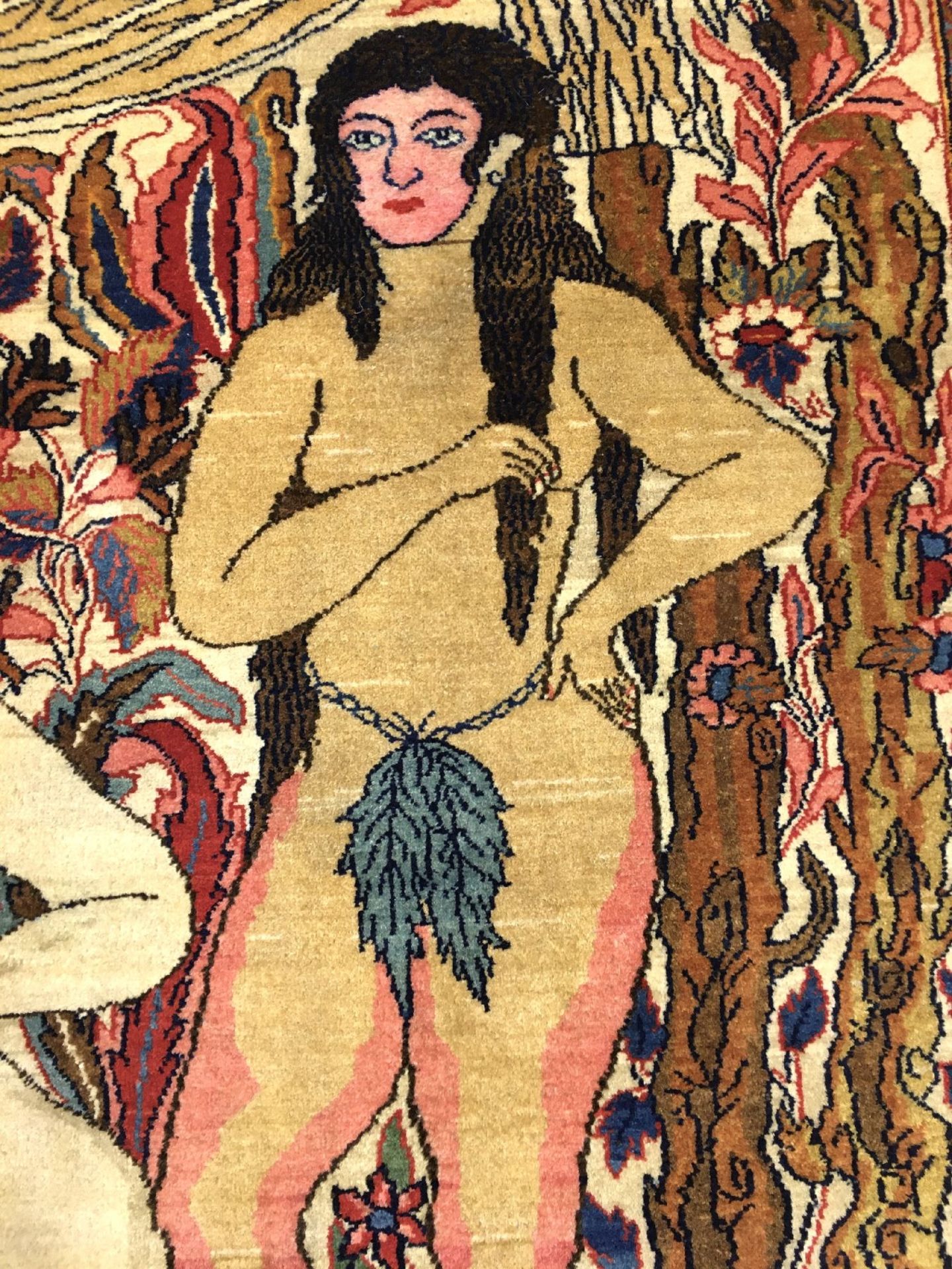 Einzigartiger feiner Keschan "Dabir Sanayeh" Bildteppich alt (Adam & Eva), Zentralpersien, um - Bild 6 aus 9
