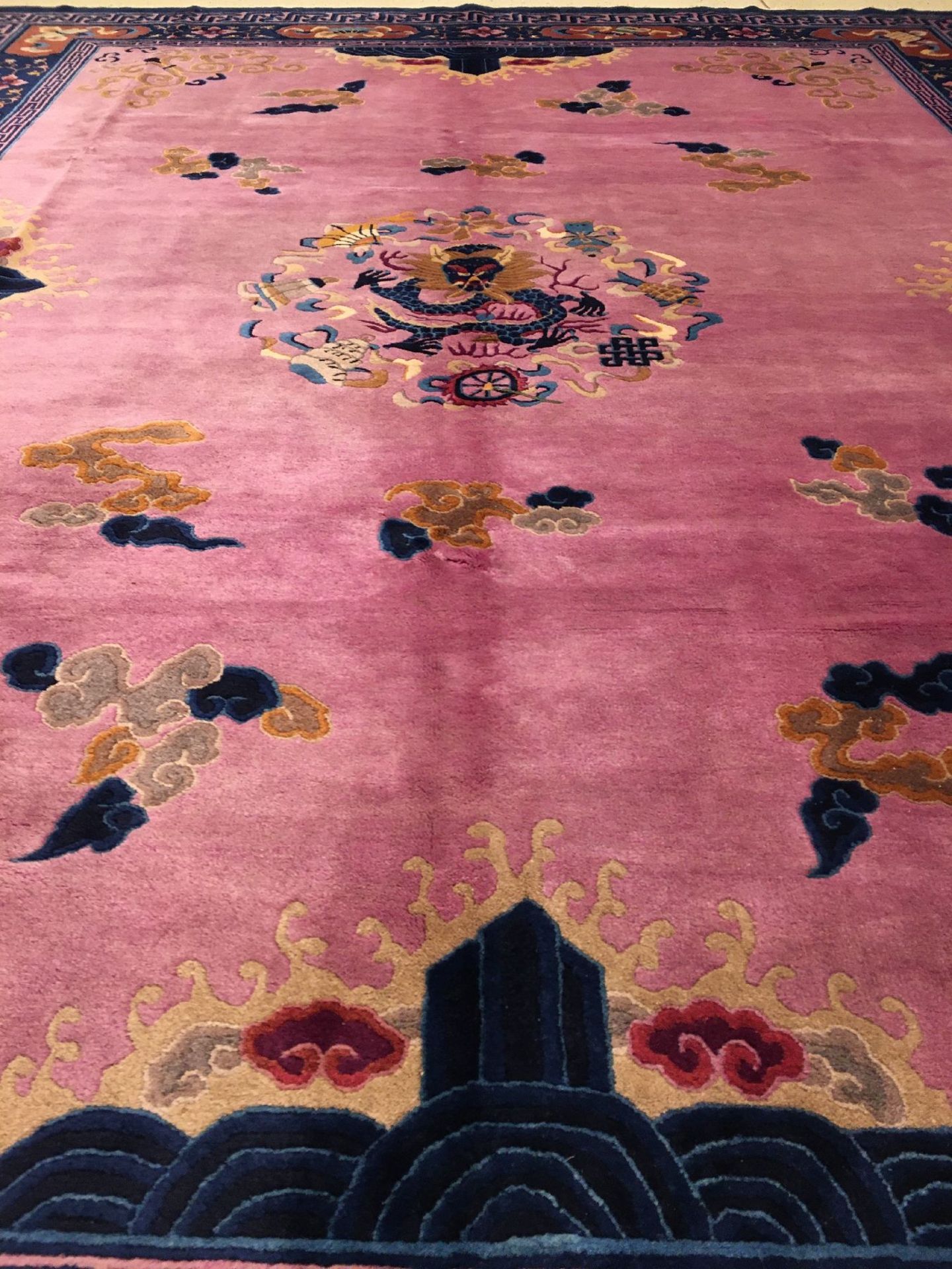 Seltener großer Peking "Drachenteppich" antik, Nordostchina, um 1900, Korkwolle geknüpft auf - Bild 5 aus 9
