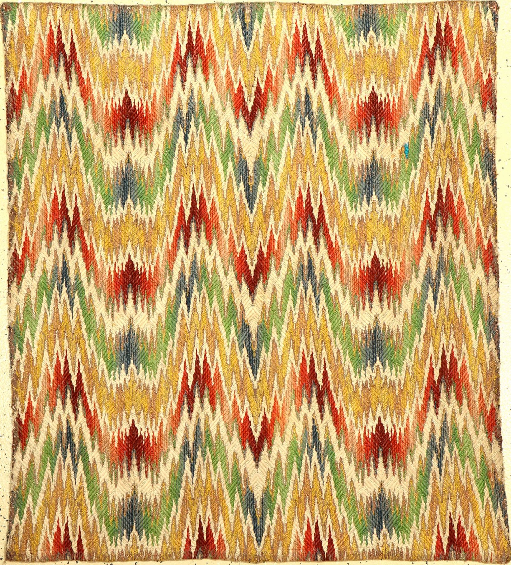 Seltenes Bargello "Textil" Stickerei antik (Flammen Muster), Italien, 19.Jhd., Wolle mit Baumwolle