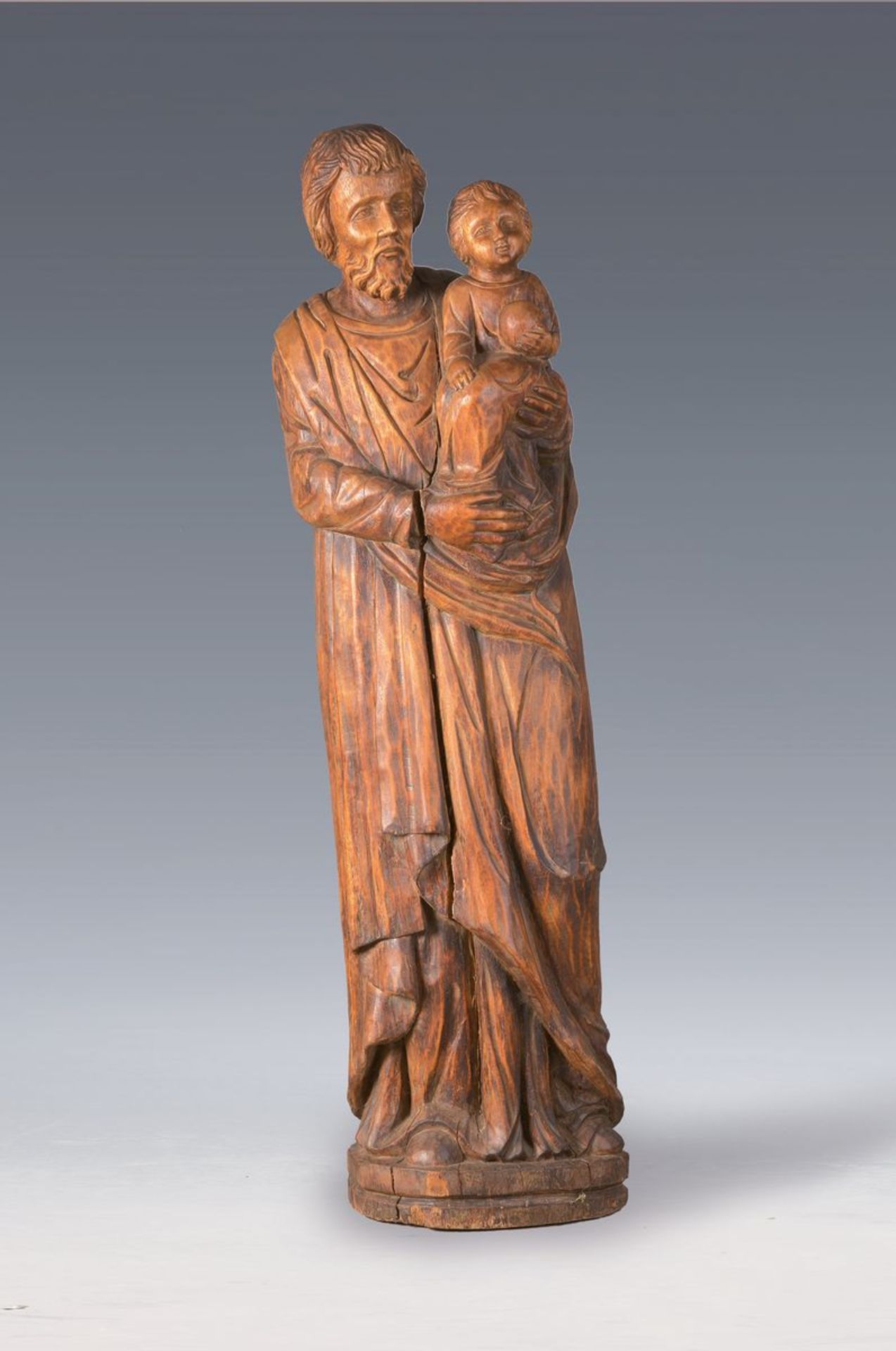 Große Skulptur, Spanien, 2. Hälfte 19. Jh., Hl. Josef mit dem Jesuskind, Holz geschnitzt,