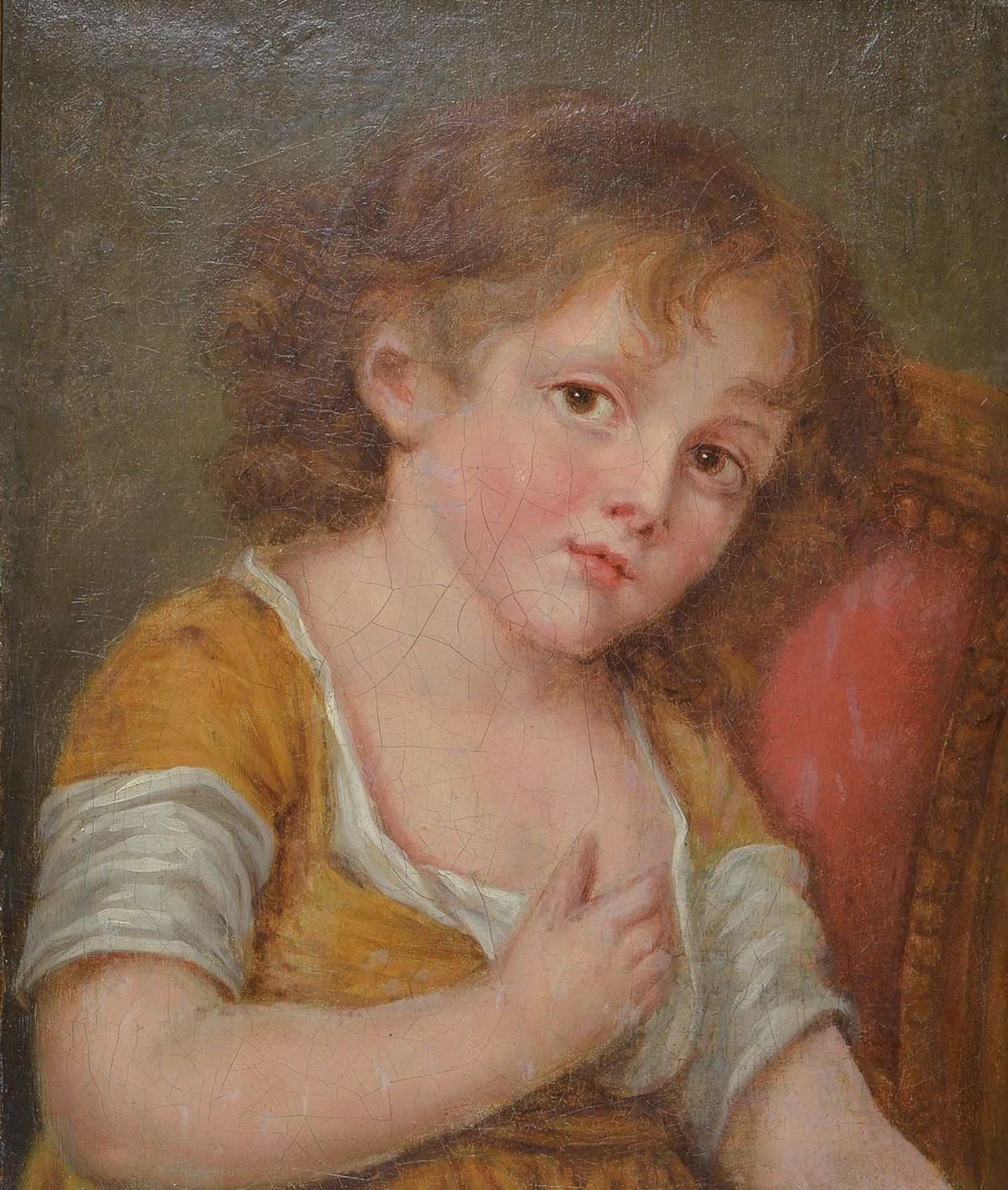 Unbekannter Künstler des 19. Jh., Porträt eines Kindes in der Art nach Jean Baptiste Greuze, Öl/Lwd,