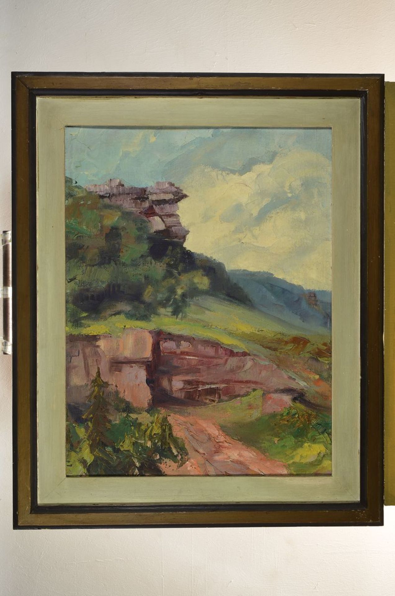 Karl Philipp Spitzer, 1887-1954 Speyer, Felsen im Wasgau, Öl/Malkarton, unsigniert, rückseitig - Bild 2 aus 2