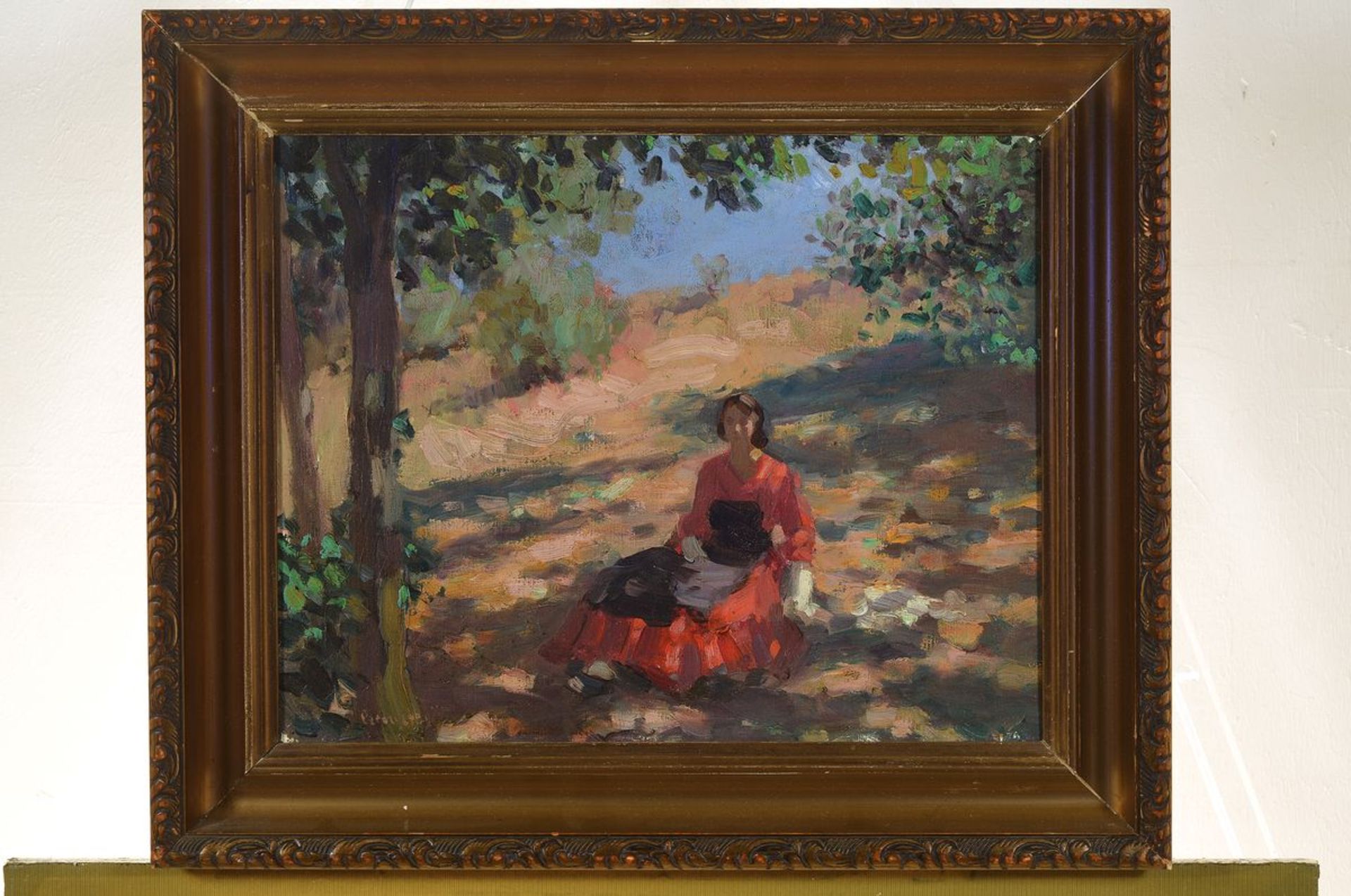Ungarischer Maler des frühen 20. Jh., Junge Frau im Schatten eines Baumes, Öl/Lwd, links unten - Bild 3 aus 3