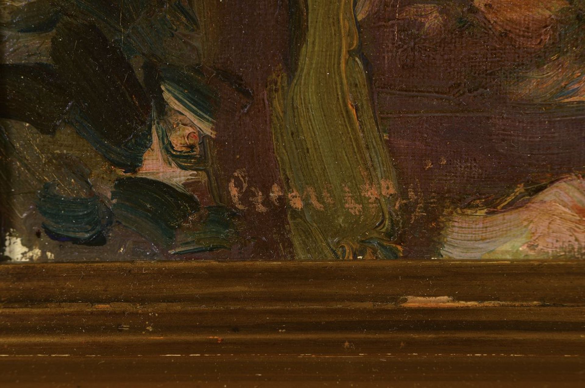 Ungarischer Maler des frühen 20. Jh., Junge Frau im Schatten eines Baumes, Öl/Lwd, links unten - Bild 2 aus 3