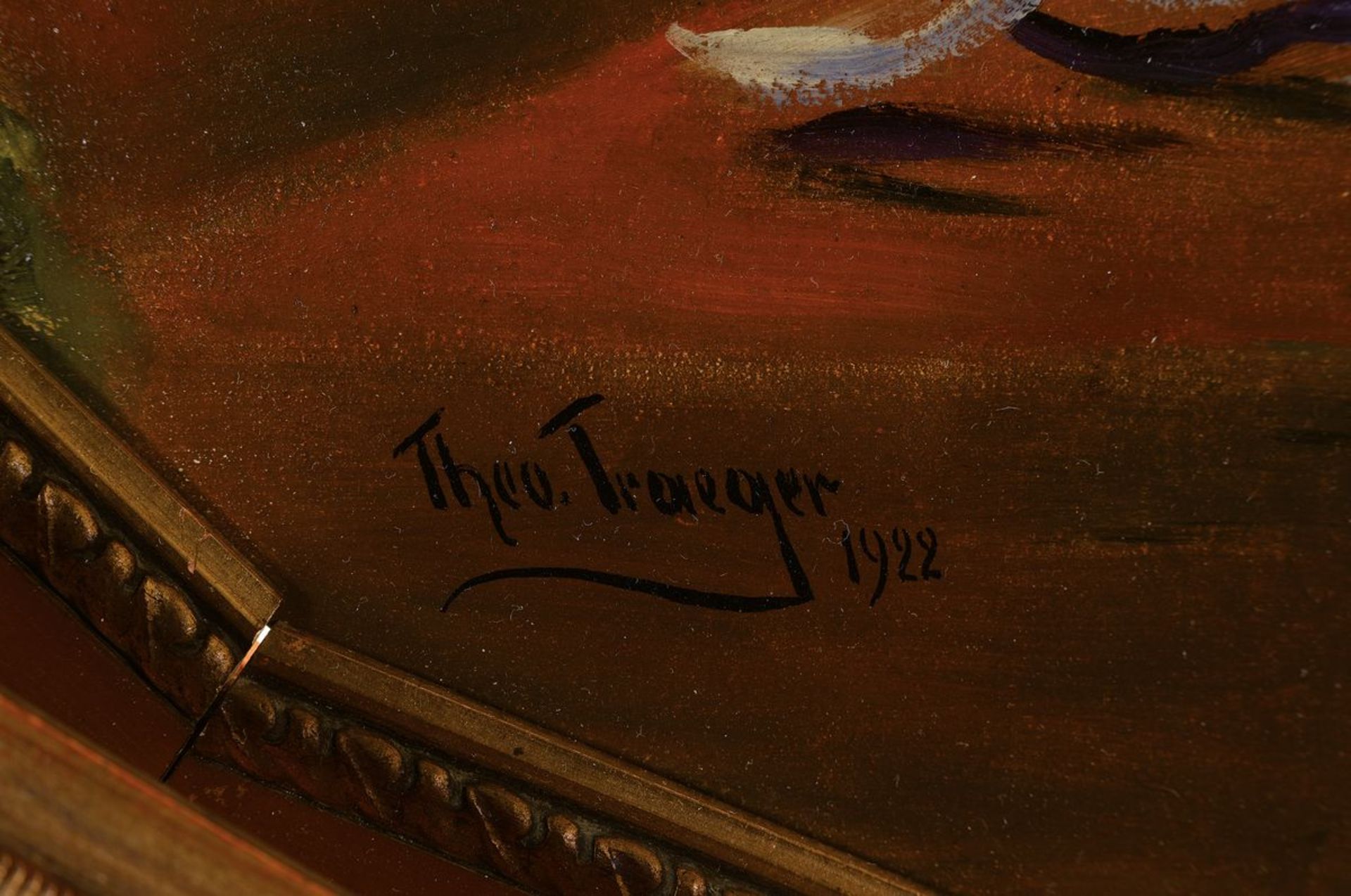 Traeger Theo, deutscher Maler des 19./20. Jh., hier Strauss in gelber Vase, qualitätvolle Malerei, - Bild 2 aus 3