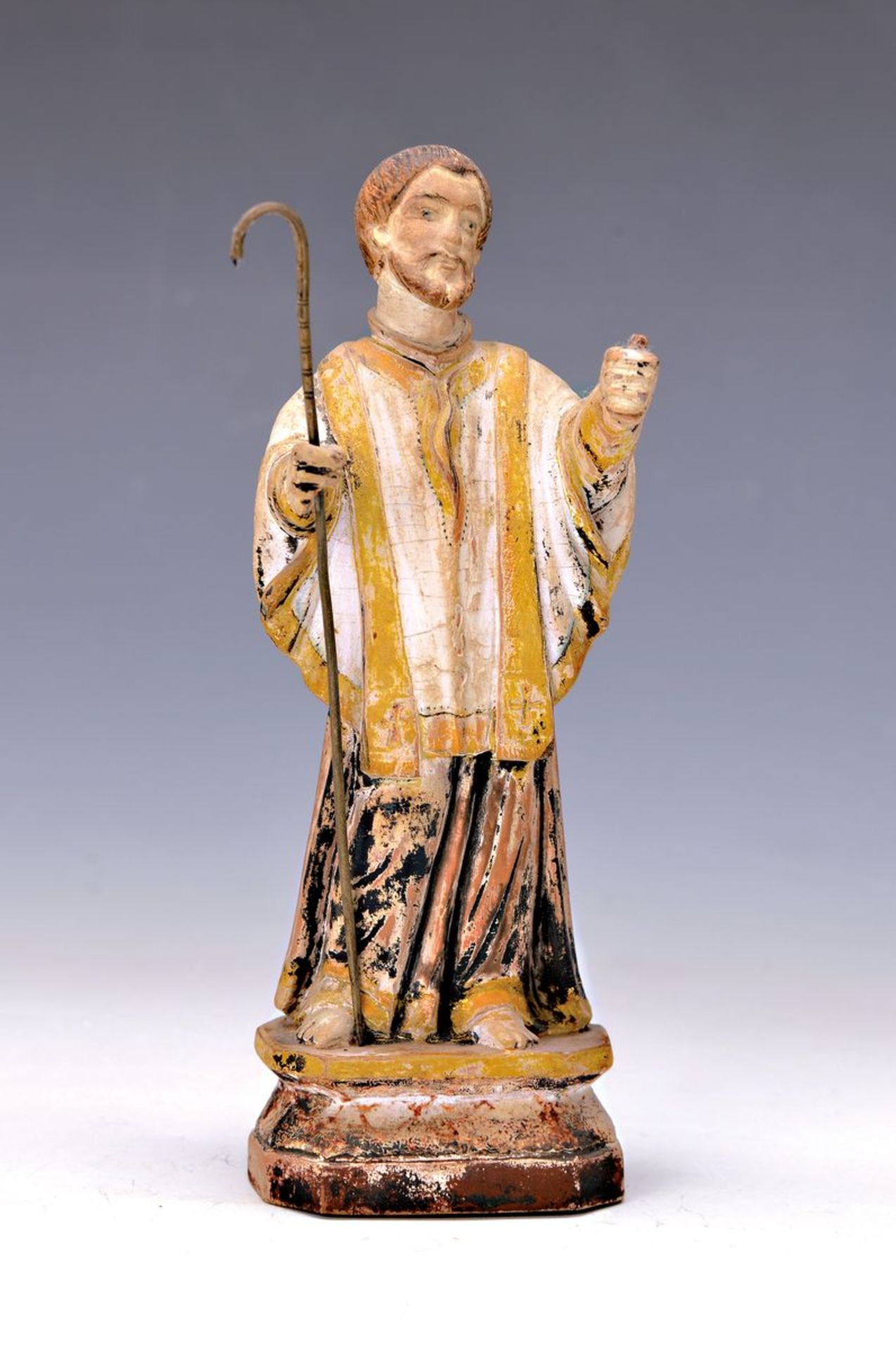 Heiligenfigur, süddeutsch, um 1770, Lindenholz geschnitzt, Attribut fehlt, wohl Heiliger Nepomuk,