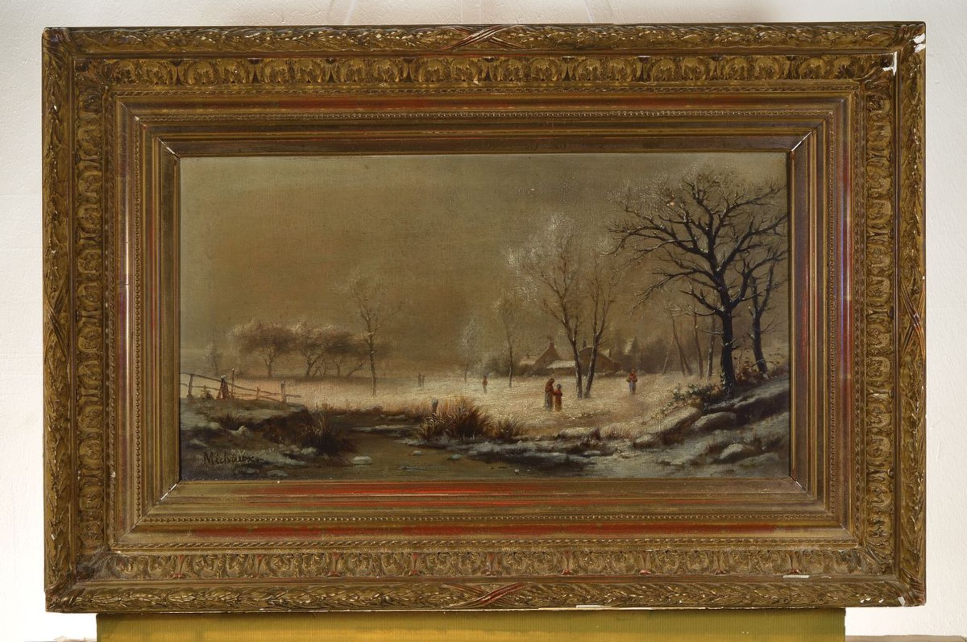Therese Herminie Michaux, französische Malerin des 19. Jh., verschneite Winterlandschaft mit Dorf im - Bild 3 aus 3