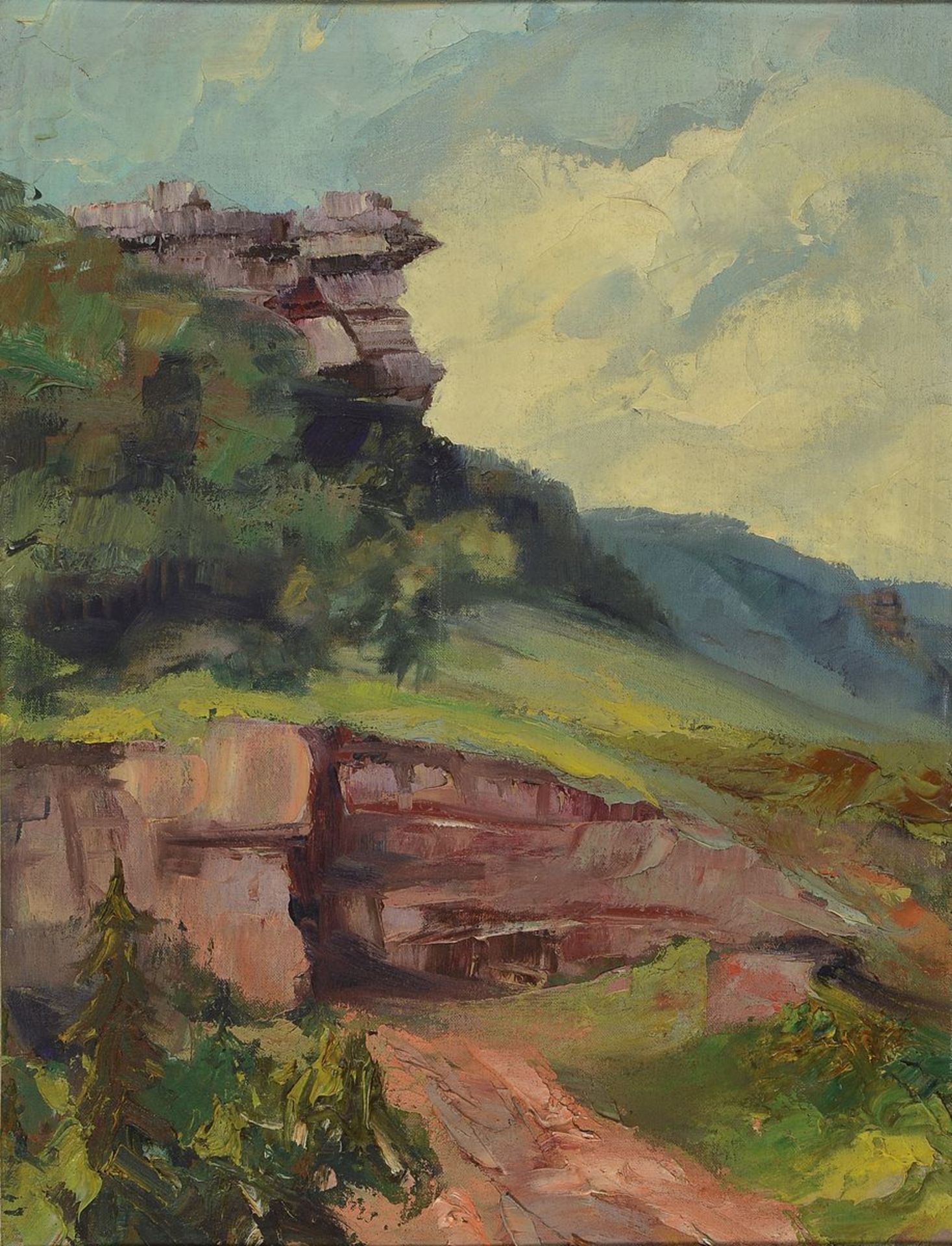 Karl Philipp Spitzer, 1887-1954 Speyer, Felsen im Wasgau, Öl/Malkarton, unsigniert, rückseitig