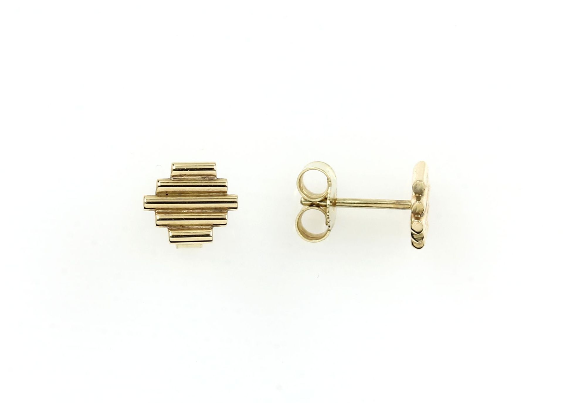 Paar 14 kt Gold Ohrstecker, GG 585/000, ca.1.7 g, gerillt, D. ca. 7 x 9 mm
