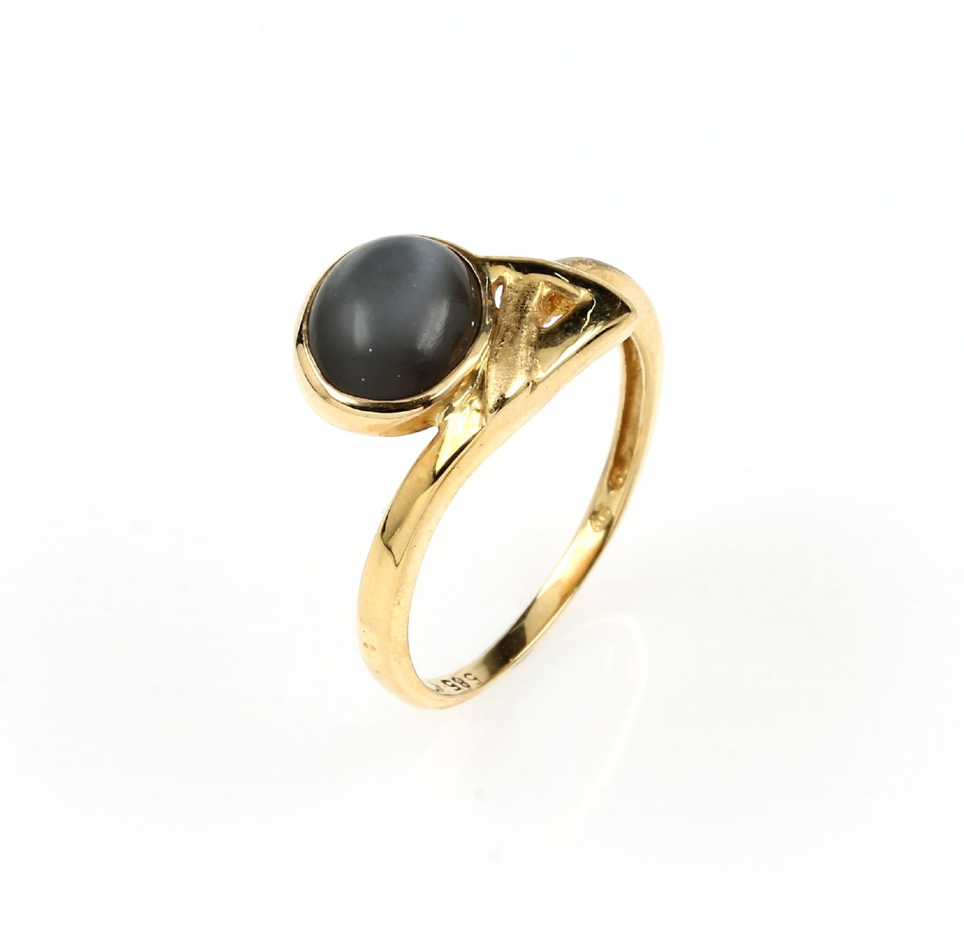 14 kt Gold Ring mit Mondstein, GG 585/000, ovaler Mondsteincabochon, verbödet, RW 58, ca.3.3 g14