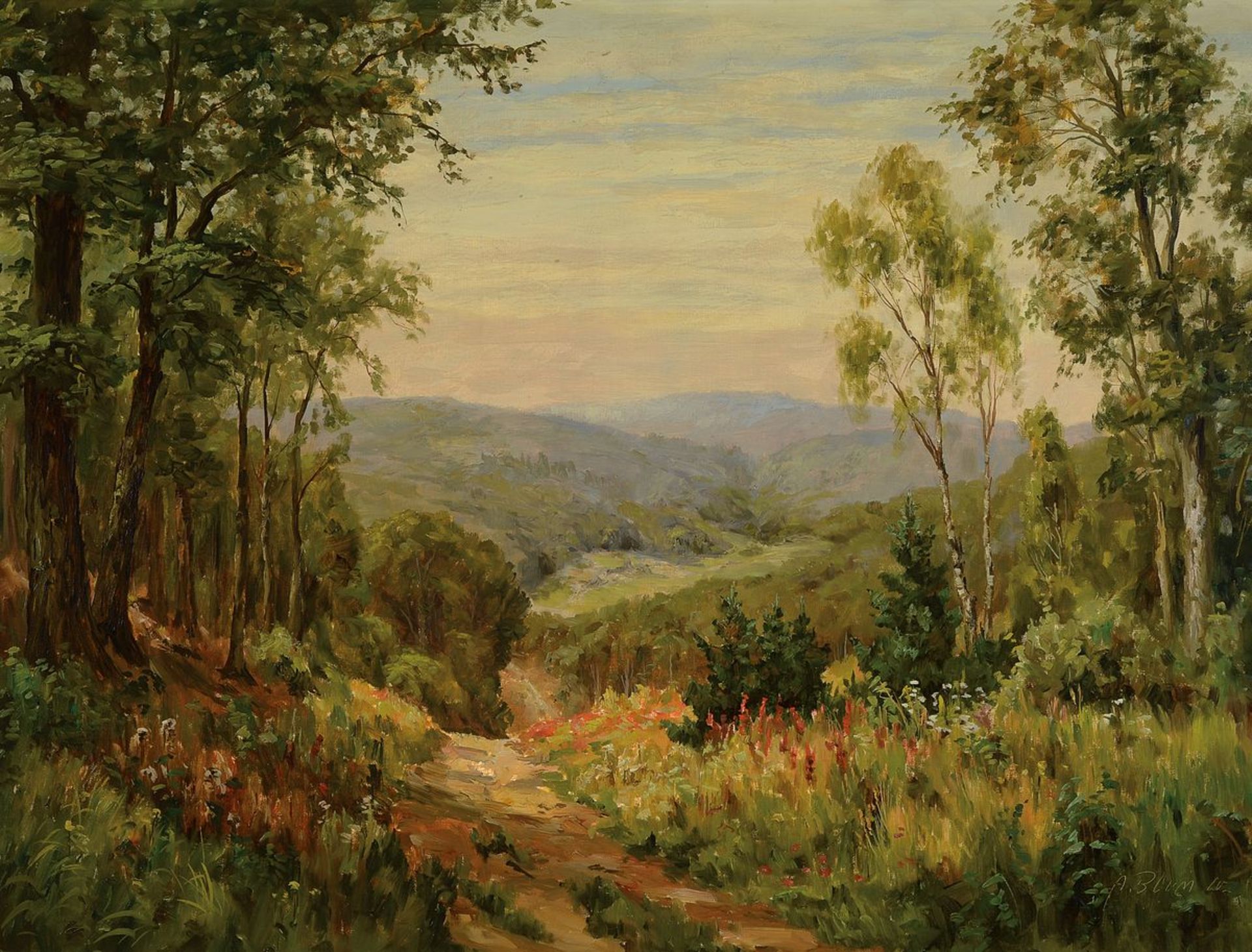 Adolf Blum, geb. 1906 Bergen-Enkheim, hessische Landschaft im Taunus, so rückseitig bezeichnet, Öl/