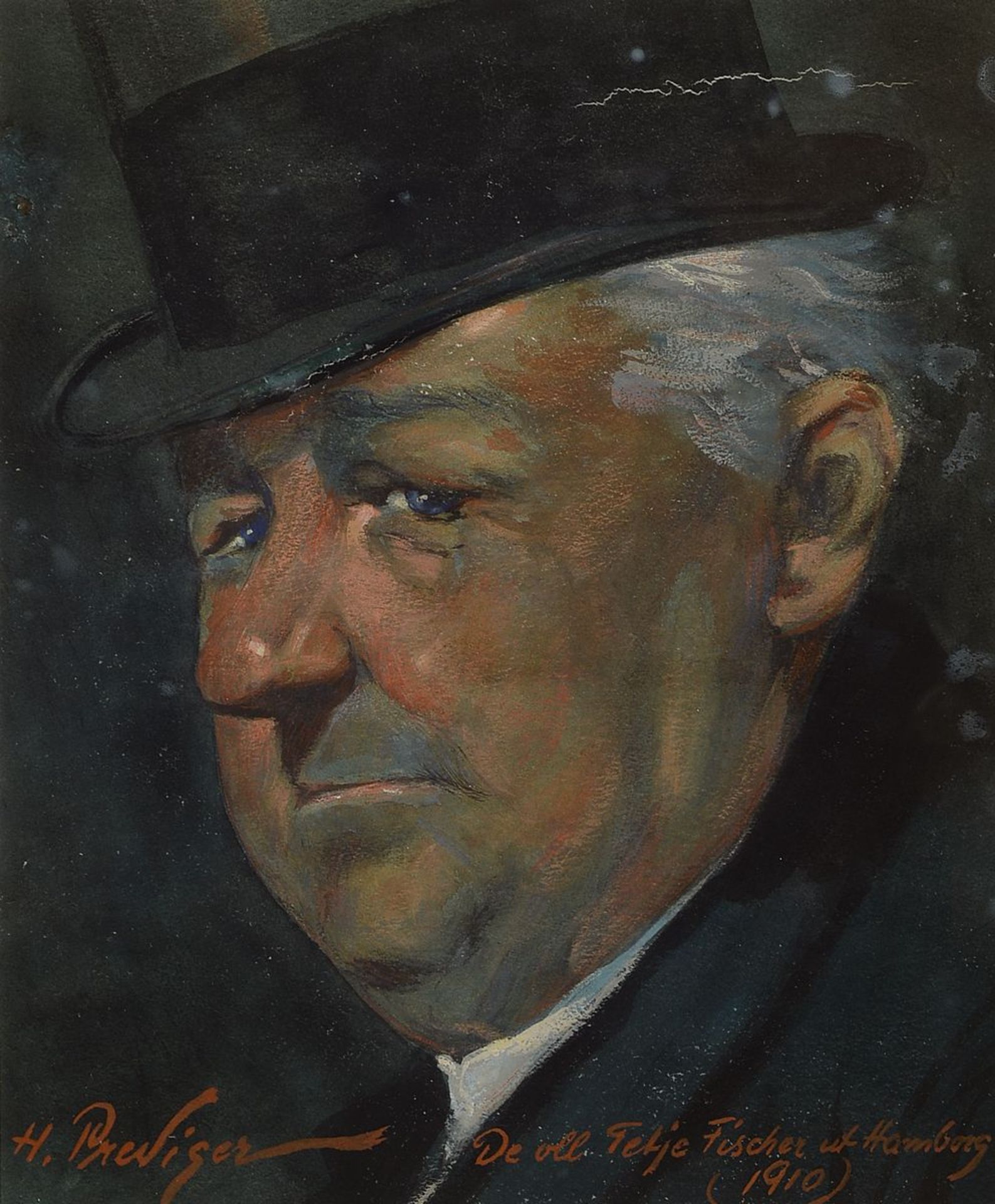 Hermann Prediger, 1886-1970, Hamburger Zeichner und Maler, hier: Portrait "De oll Tetje Fischer ut