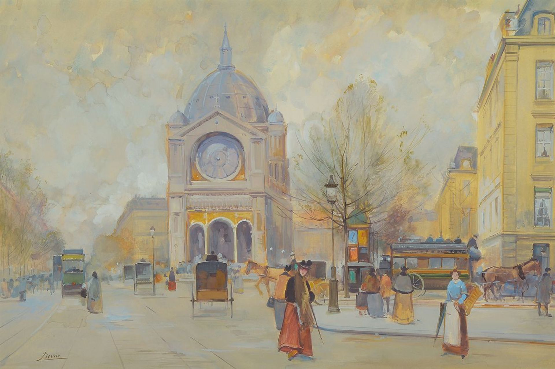 Jacques Lievin, eigentl. Eugene Galien-Laloue, 1854-1941, Straßenszene aus Paris, Aquarell auf