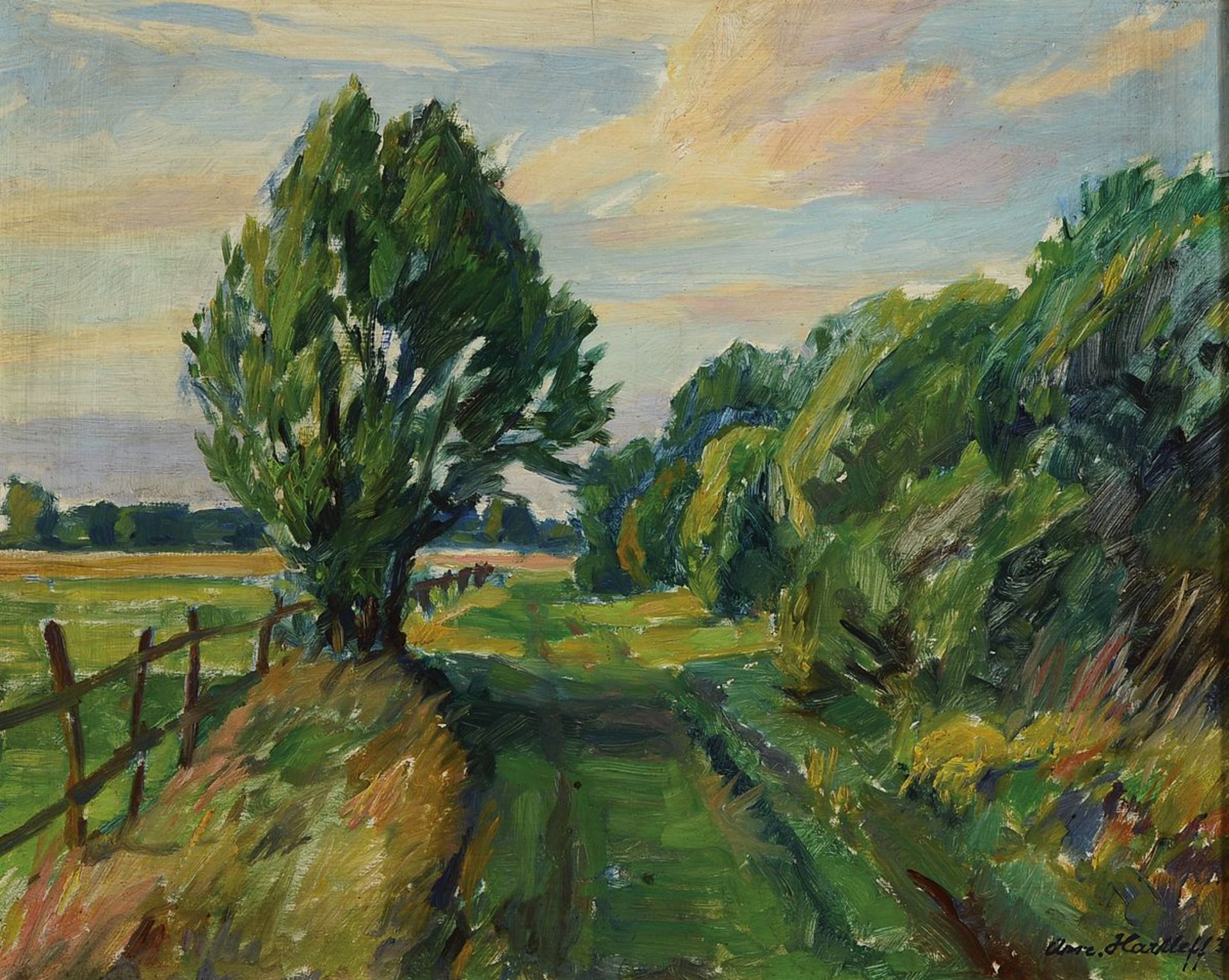 Arnold Hartleff, 1888-1978, norddeutsche Landschaft, Öl/Karton, rechts unten signiert, ca.