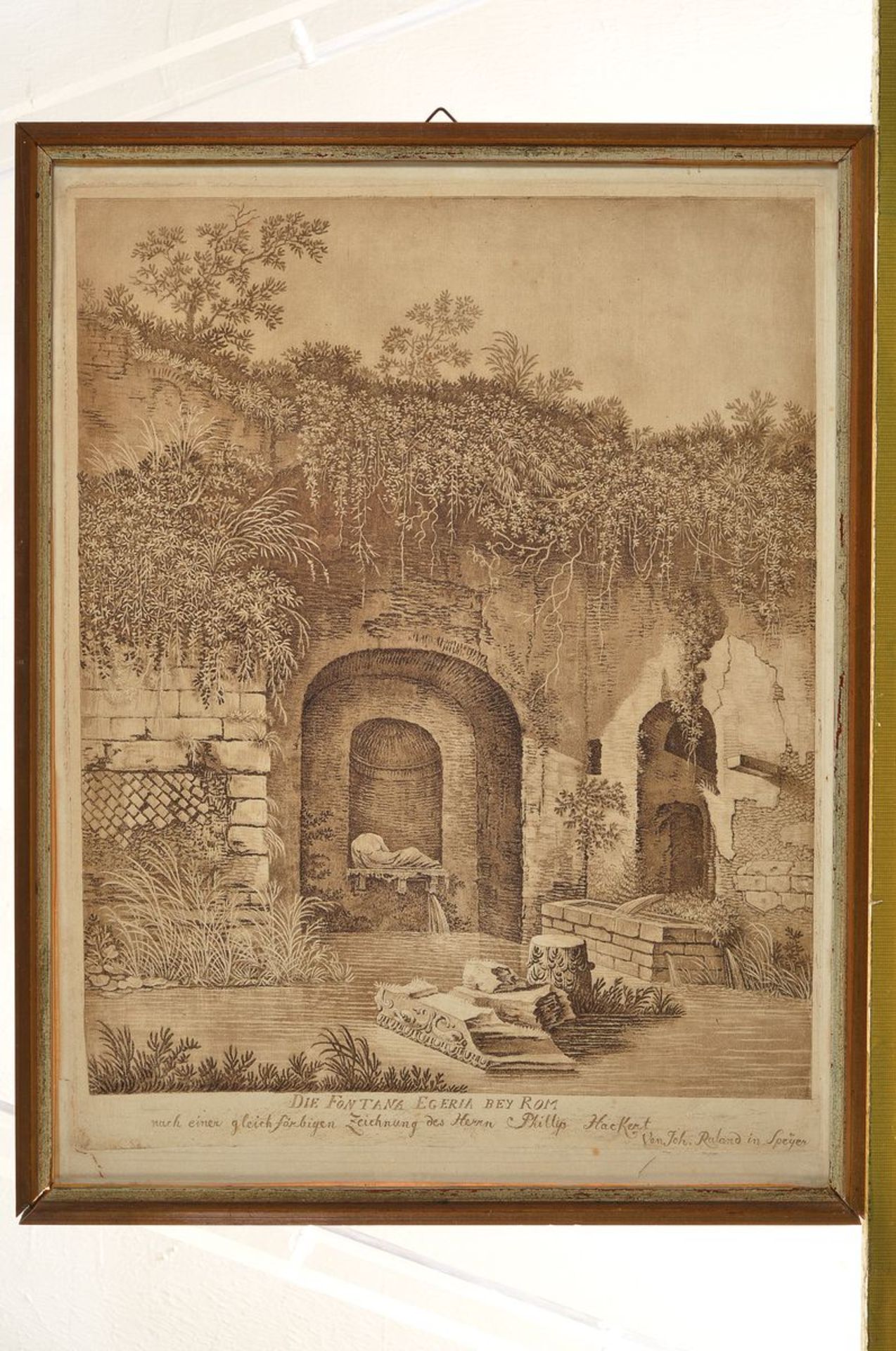 Johannes Ruland, 1744-1830 Speyer, Die Fontana Egeria bei Rom, Sepiazeichnung auf Kupferdruckpapier, - Bild 3 aus 3