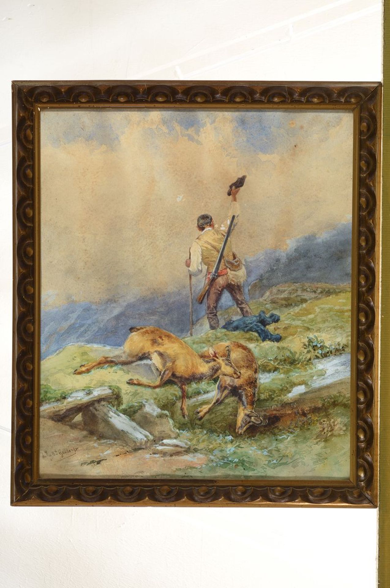 Jules Bertrand Gélibert, 1834-1916, Gamsjagd, Aquarell auf Papier, links unten signiert, ca. - Bild 3 aus 3