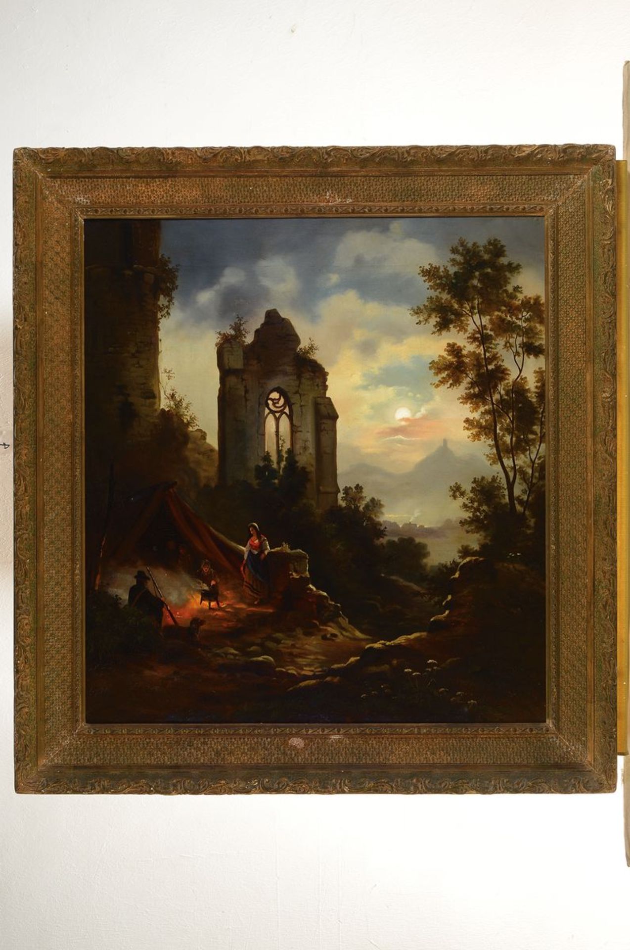 Romantiker, deutsch, um 1850-1870, Ruinenlandschaft mit weitem Blick in Tal, im Vordergrund links - Bild 2 aus 2