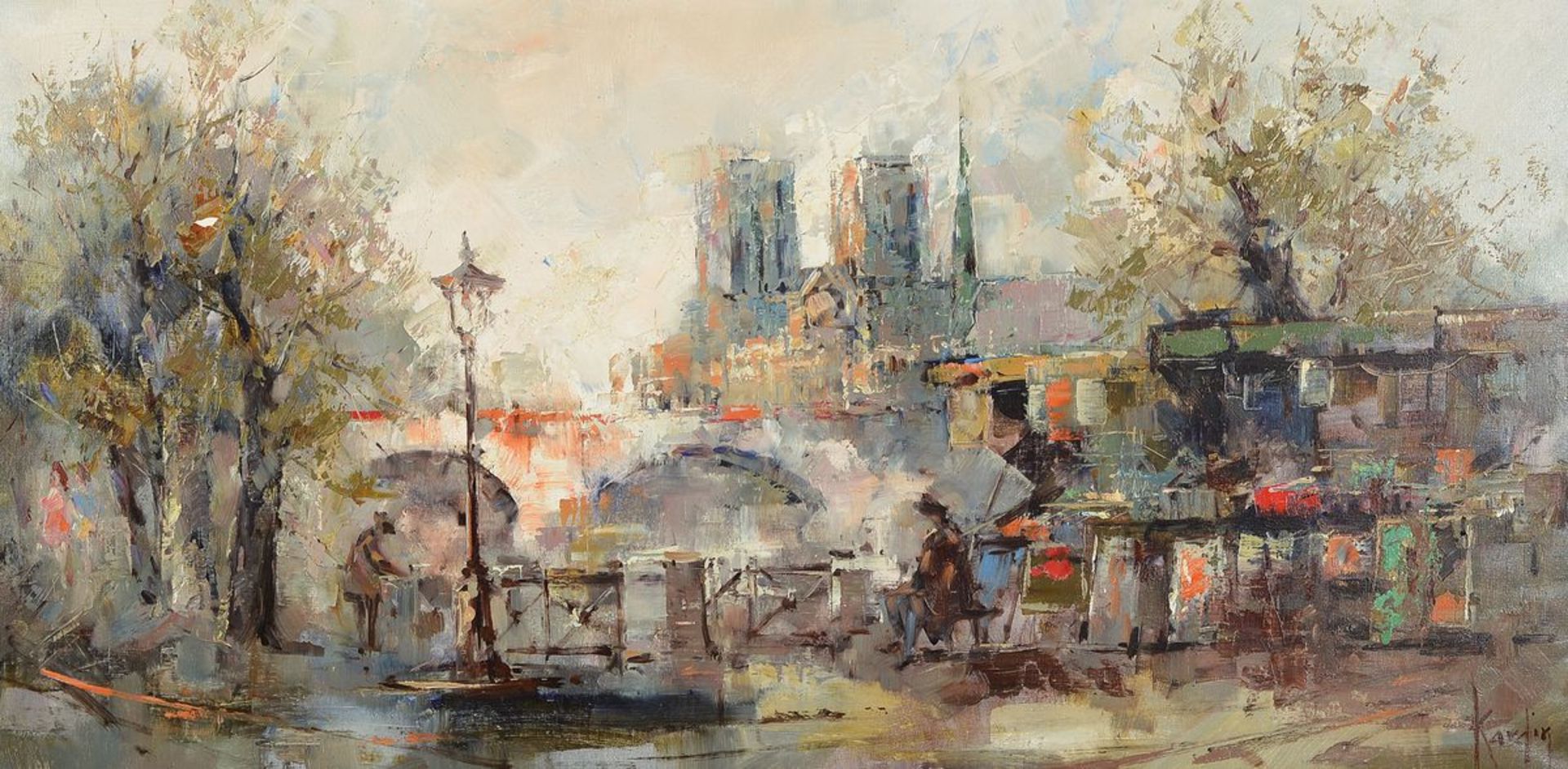 Alexander Kardin, 1917-1976, Pariser Seine- Ufer mit Blick auf Notre Dame, pastoser Farbauftrag, re.