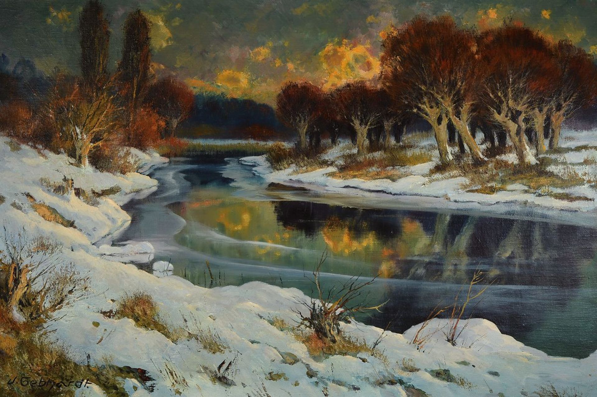 Johannes Gebhardt, 1898 - 1970 Lampertheim, Winterlandschaft bei Lampertheim, Altrhein bei