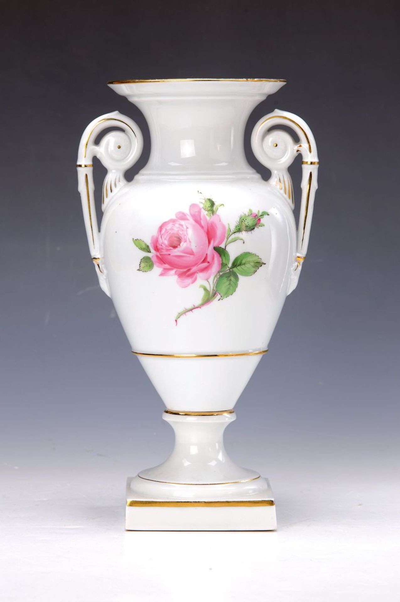 Vase, Meissen, um 1890, 2. Wahl, Rote Rose, Porzellan, H. 28 cm