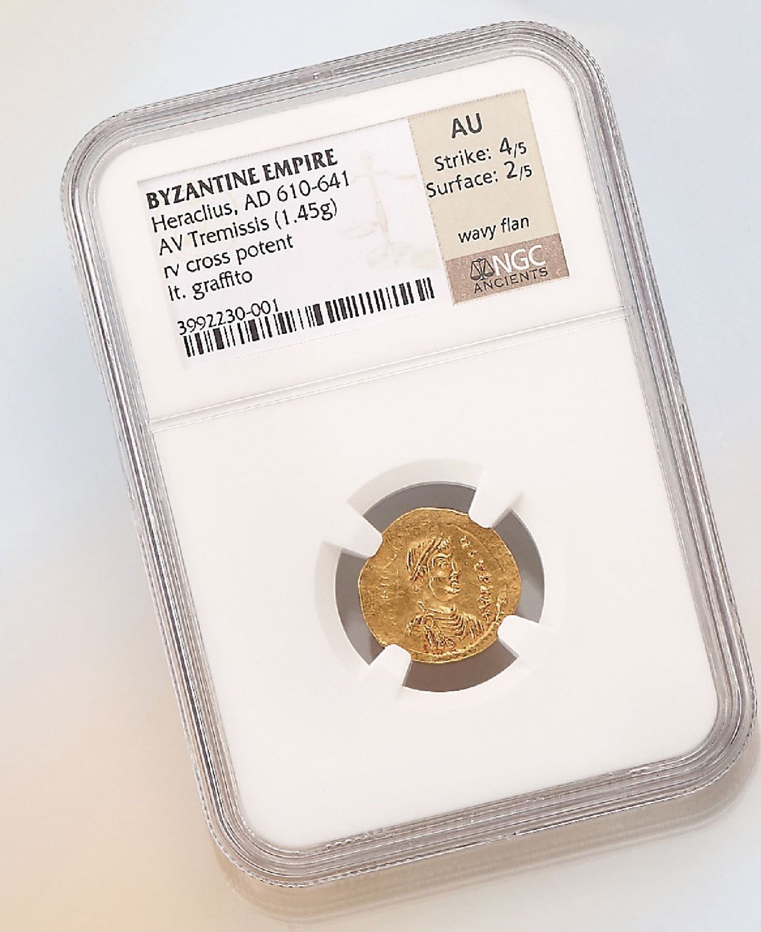 Goldmünze, Tremissis, Byzanz, Heraclius, 610-641 n.Chr., in NGC Münzkapsel