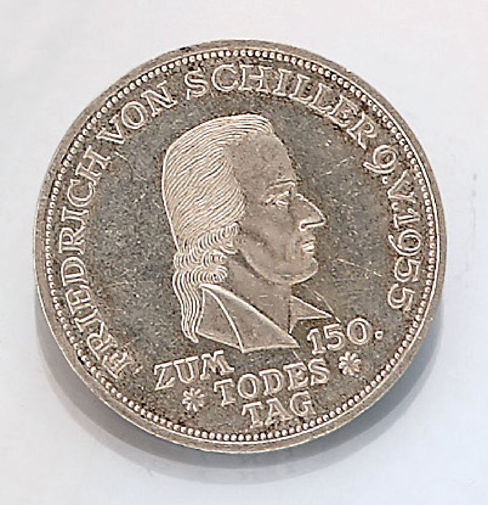 Silbermünze 5 Mark 1955, zum 150. Todestag von Friedrich von Schiller, Prägemarke F