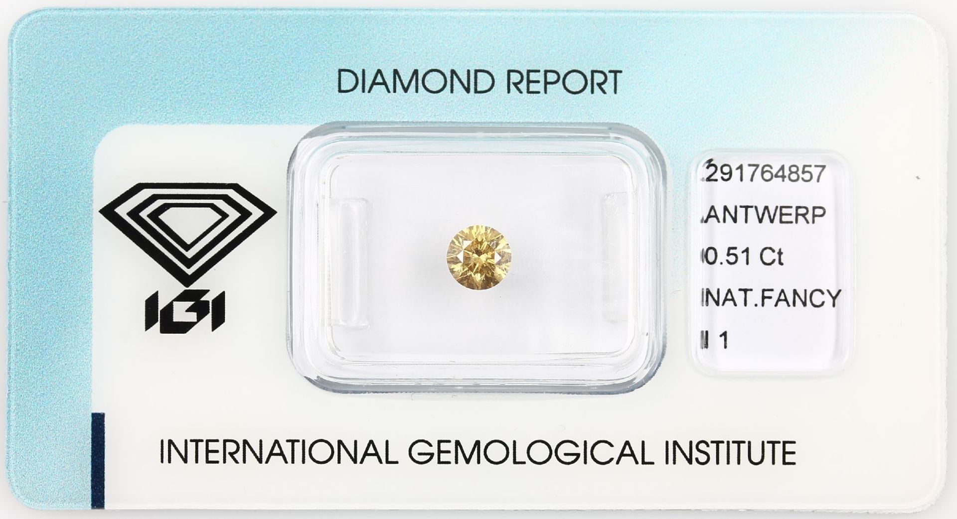 Loser Brillant, 0.51 ct natural fancy deep orangy yellow/p1, verschweißt, mit IGI- Expertise