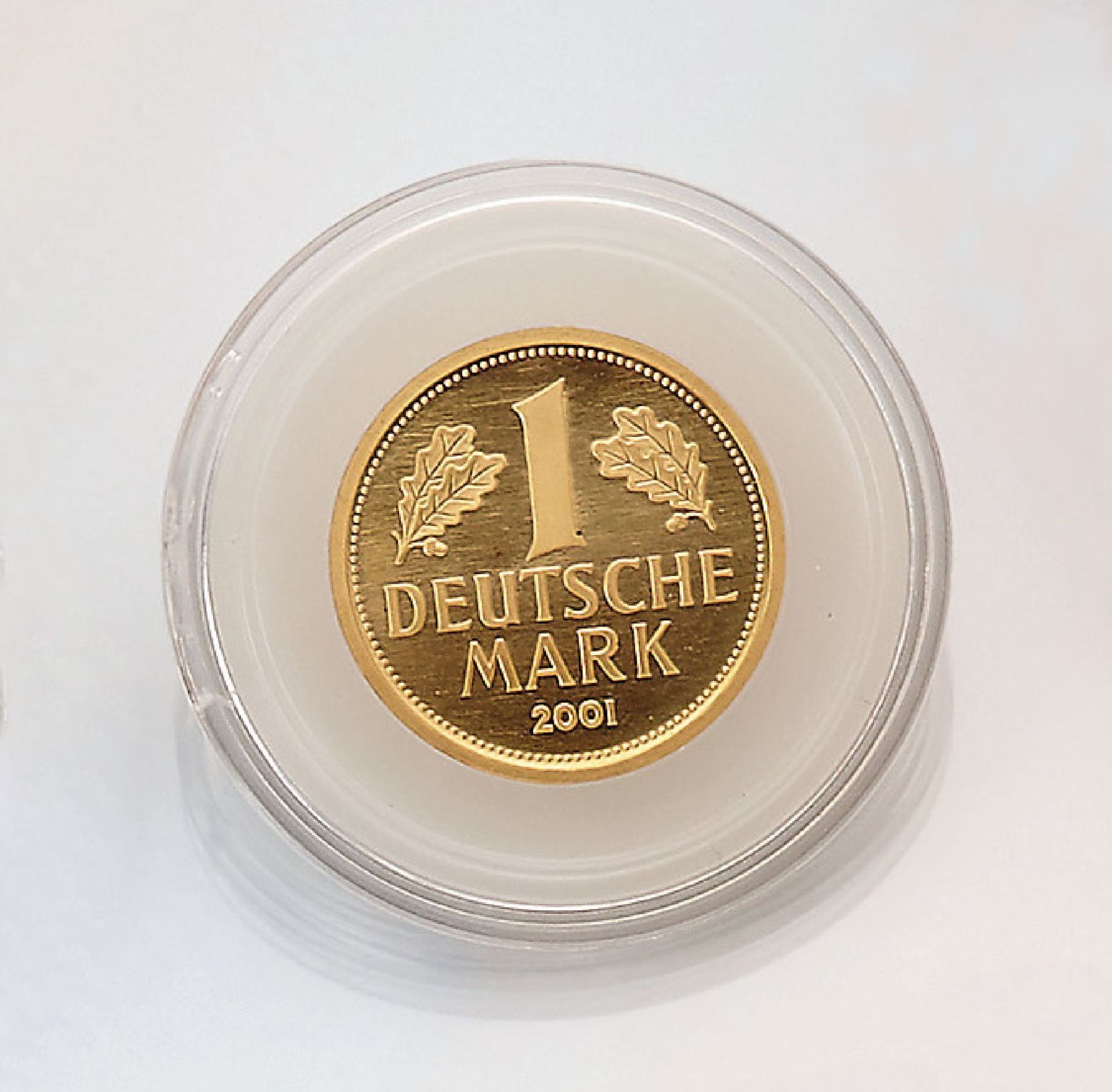 Goldmünze, 1 Mark, Deutschland, 2001, sogn. Goldmark, Prägemarke G, in Münzkapsel