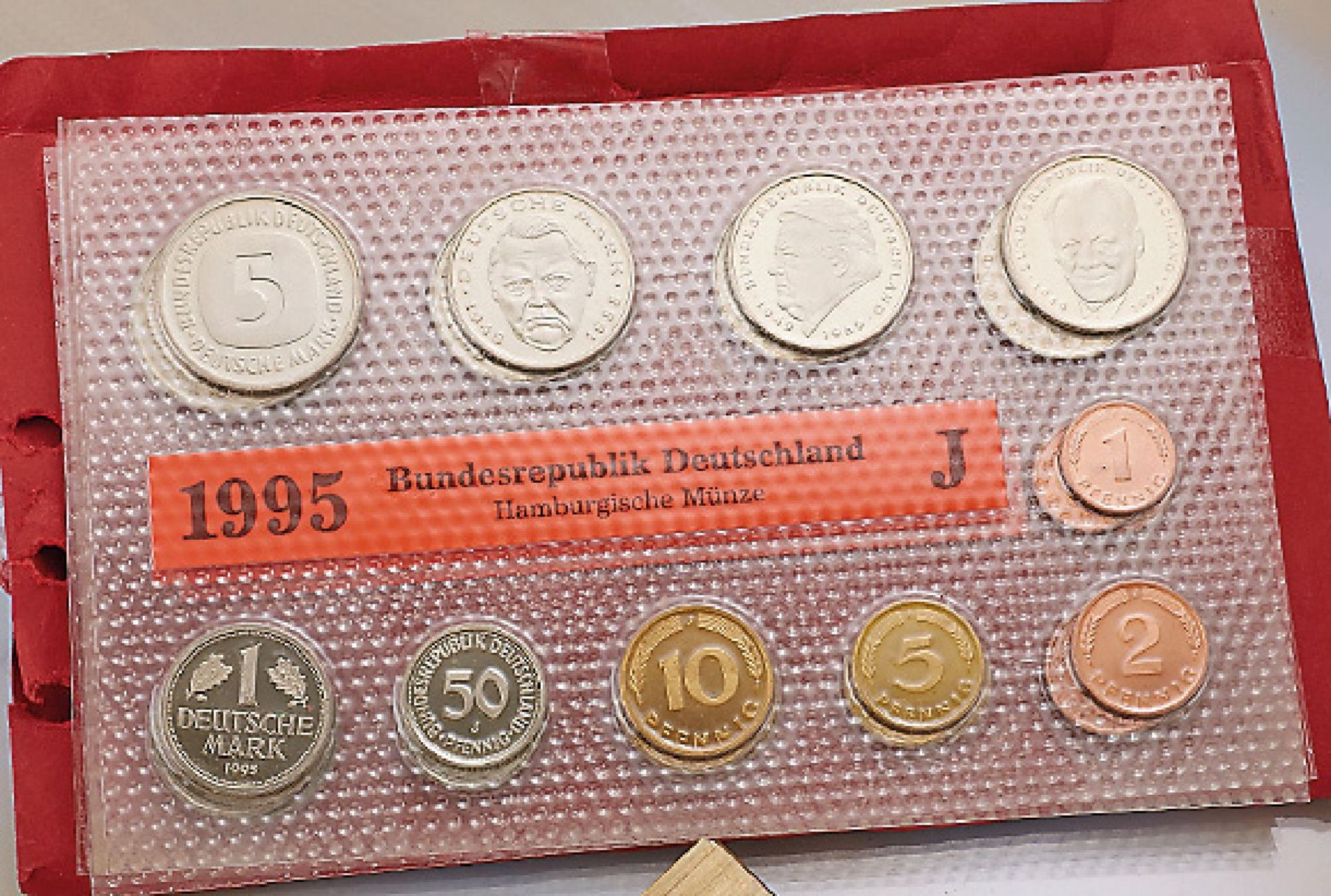 Konvolut 5 Kursmünzensätze, Deutschland, 1995, Hamburgische Münze J, Staatliche Münze Karlsruhe G,