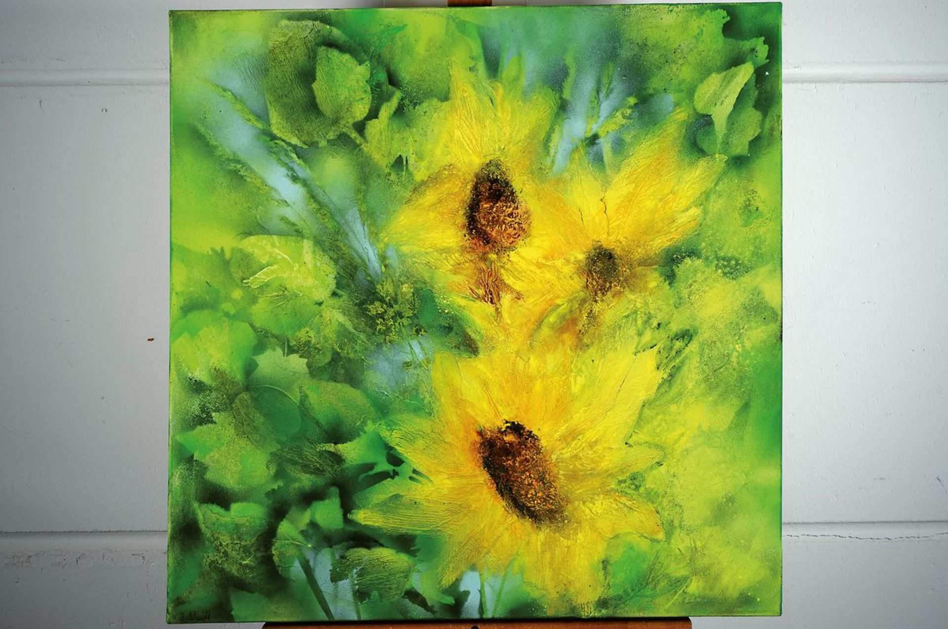 Marion Schmidt, geb. 1963 Eschwege, Sunflower, Acryl/Lwd, links unten signiert, ca. 70x70cm - Bild 4 aus 4