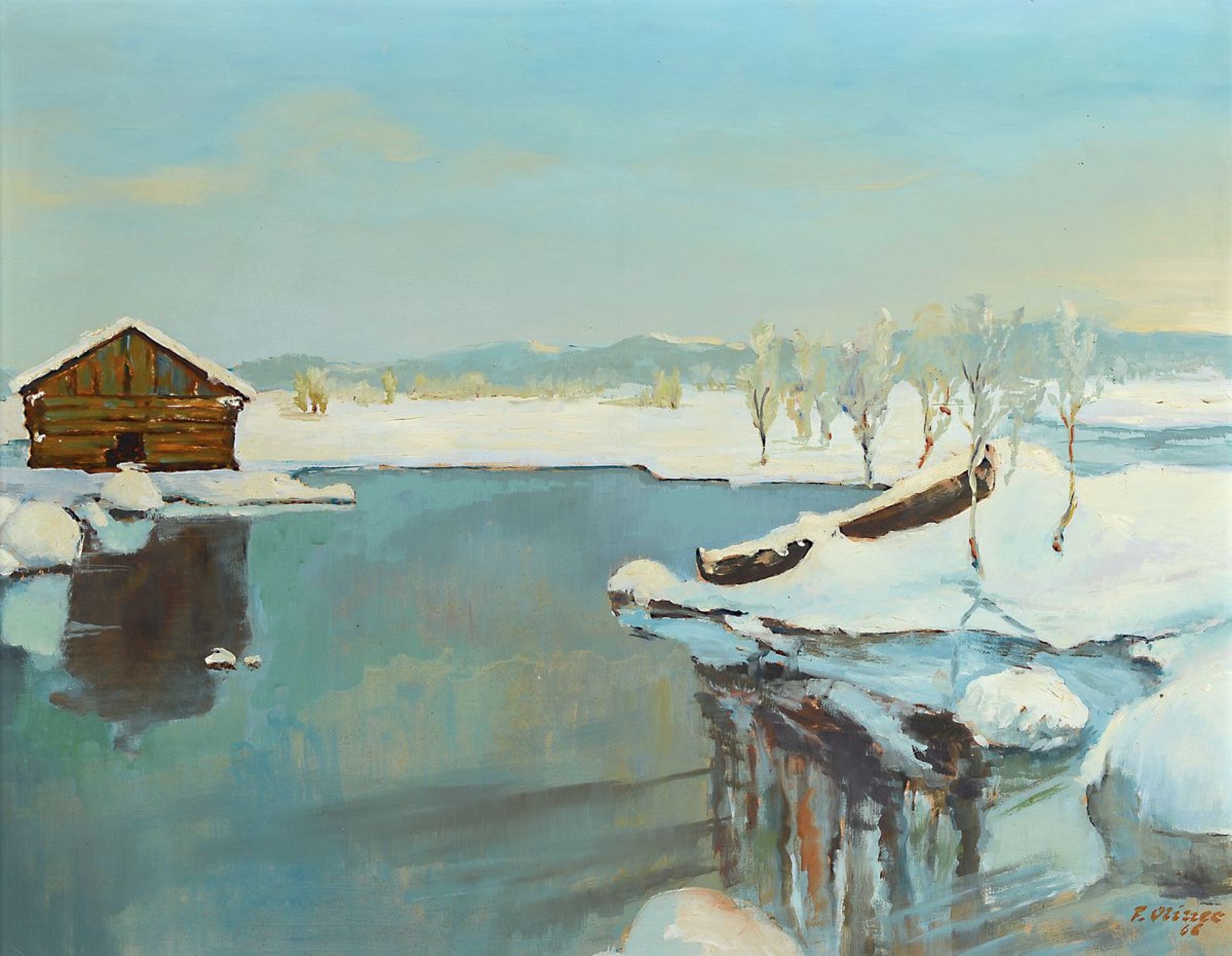 Unbekannter Künstler, um 1965, Winterlandschaft, wohl Nordamerika oder Kanada, weite verschneite