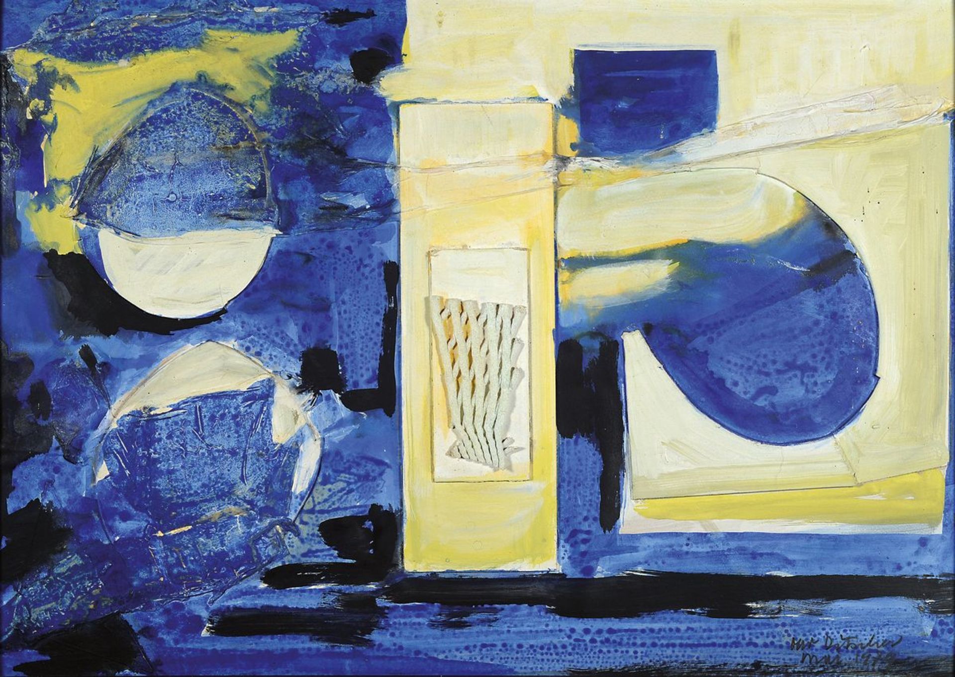 Otto Ditscher, 1903 Neuhofen-1987, Abstrakte Komposition, collagiert mit Pappe und Netz, rechts