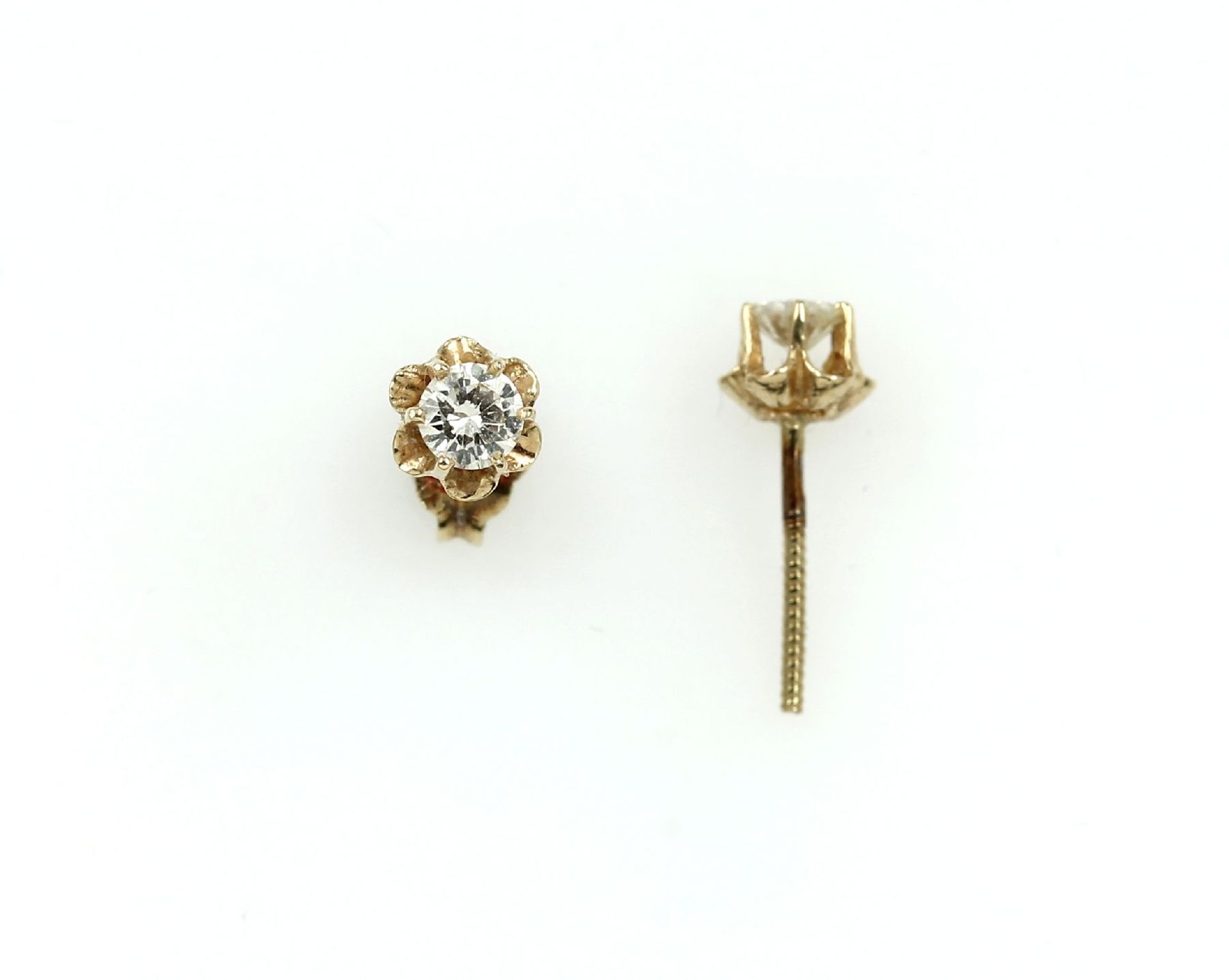 Paar 14 kt Gold Ohrstecker mit Brillanten, GG 585/000, 2