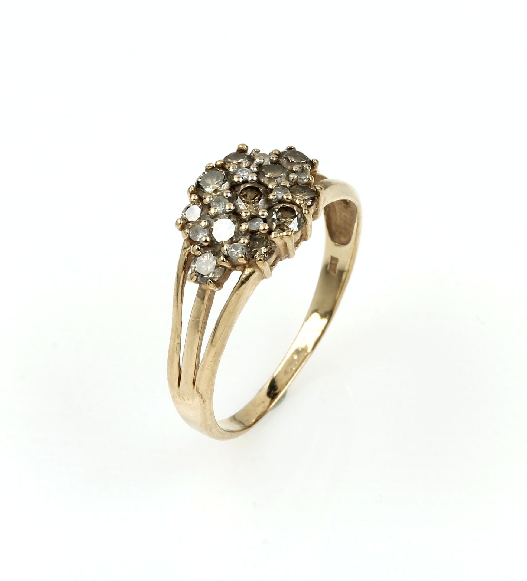 9 kt Gold Ring mit Diamanten, GG 375/000, Brillanten und