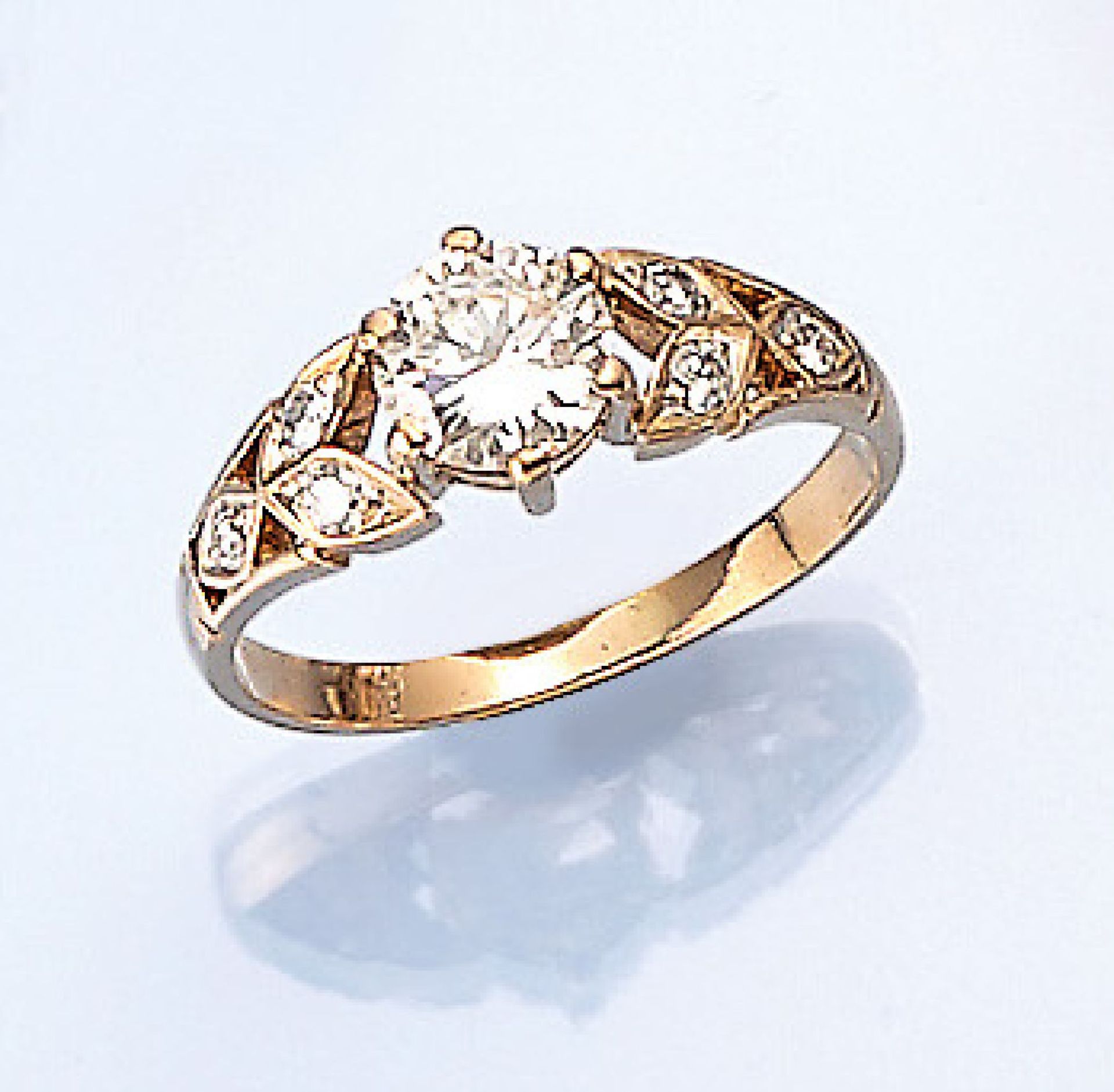 18 kt Gold Ring mit Brillanten, GG 750/000, mittig