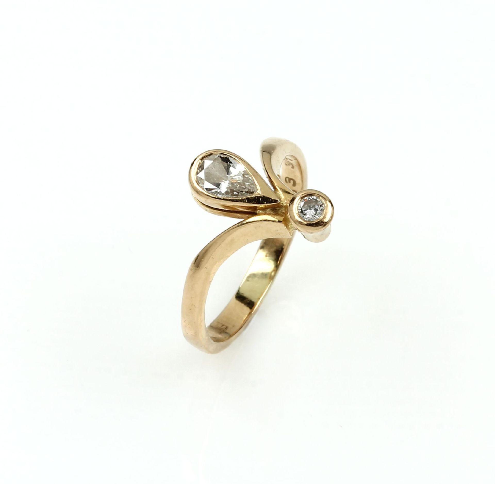 14 kt Gold Ring mit Diamanten, GG 585/000, Brillant ca.